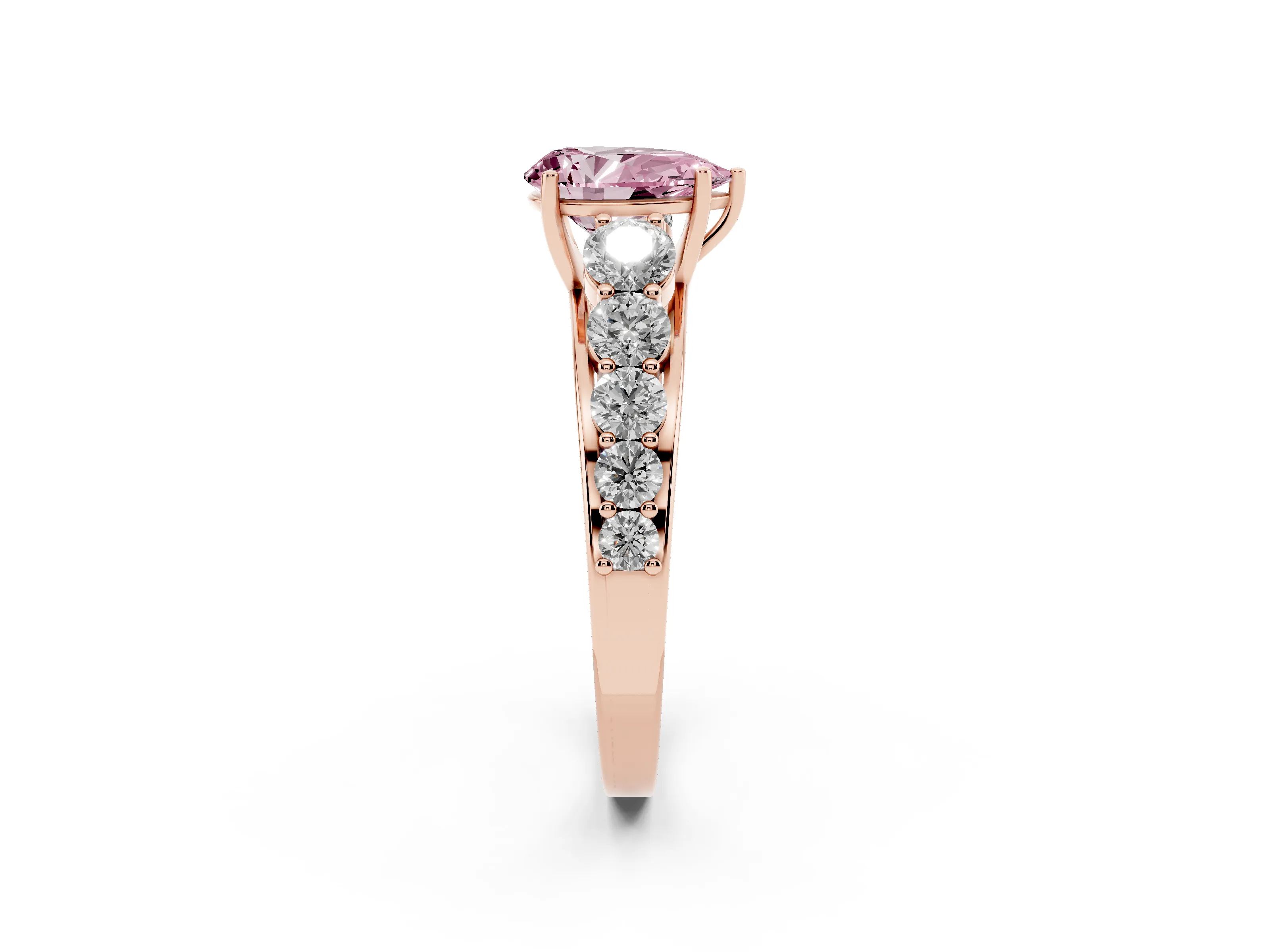 Fancy Pink Pear Cut Diamond Solitaire Ring Set in Rose gold with Pavé-Set Band and Prong Setting
