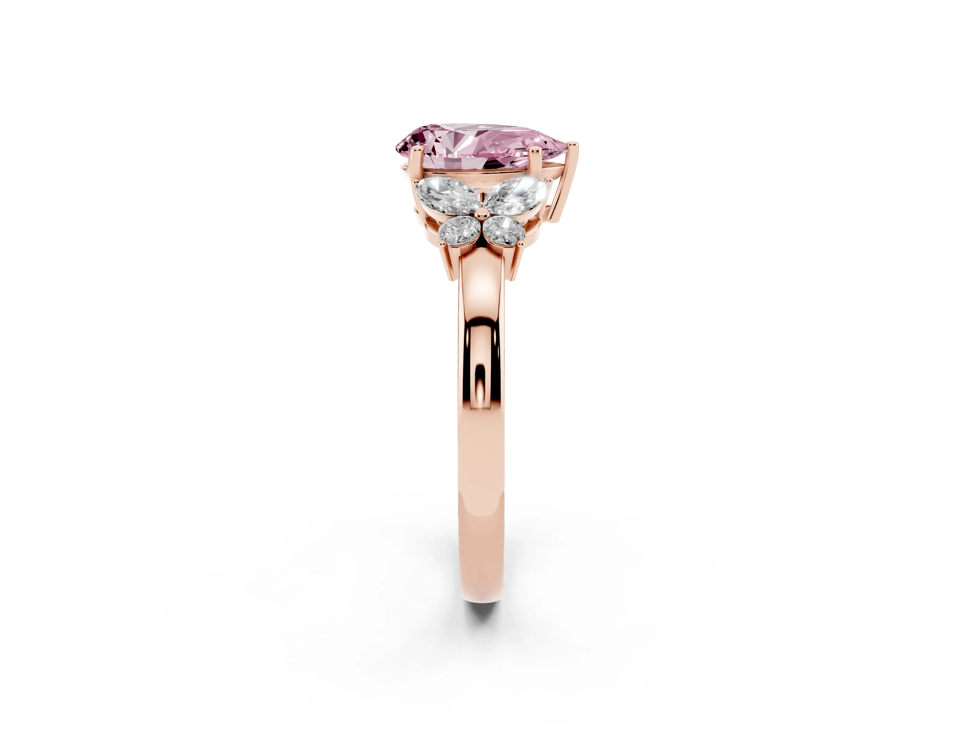 Fancy Pink Pear Cut Diamond Solitaire Floral Ring Set in Rose gold with Marquise Petals and Prong Setting