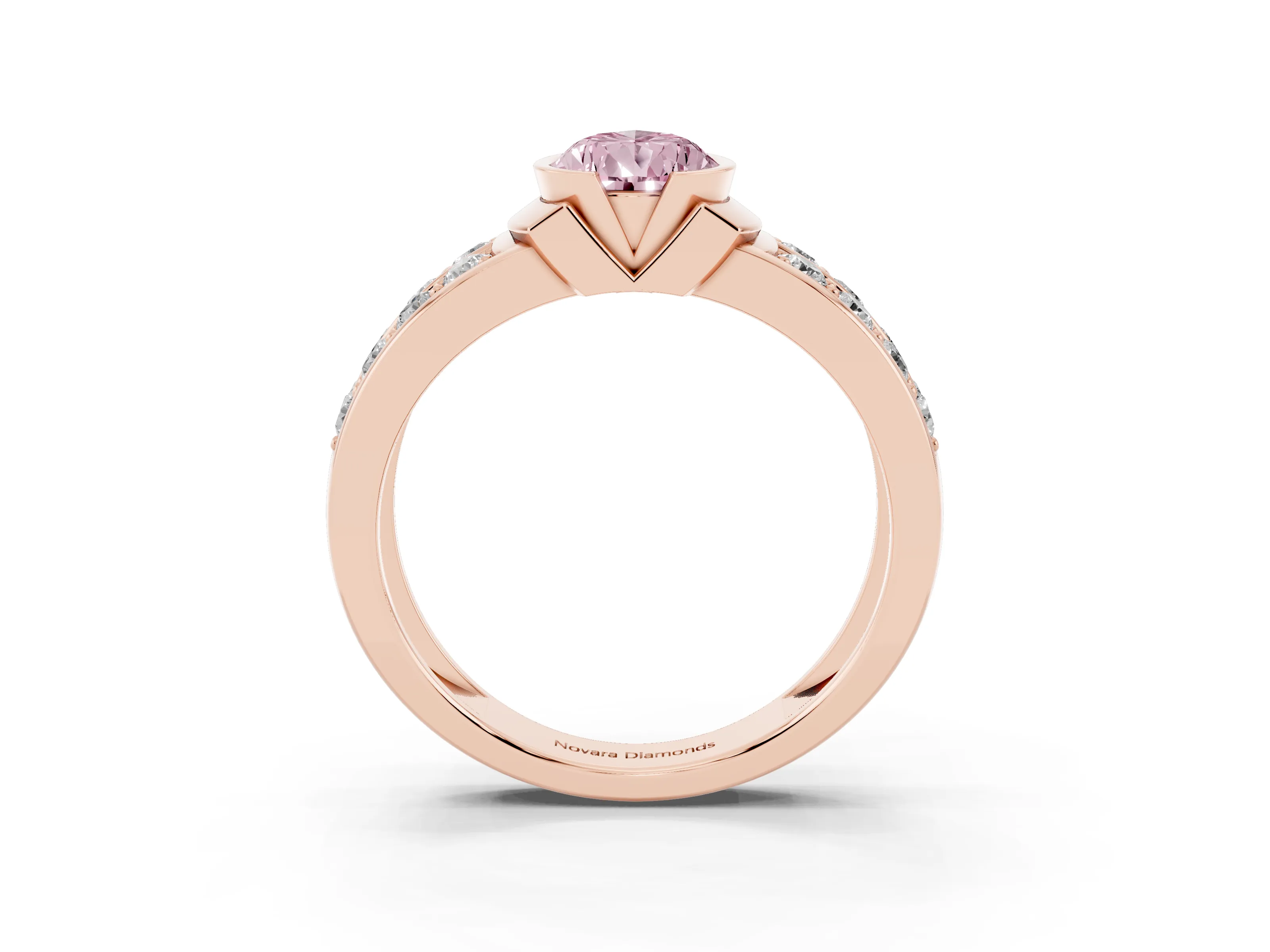 Fancy Pink Pear Cut Diamond Wide Channel Set Band Ring Set in Rose gold with Bezel Setting