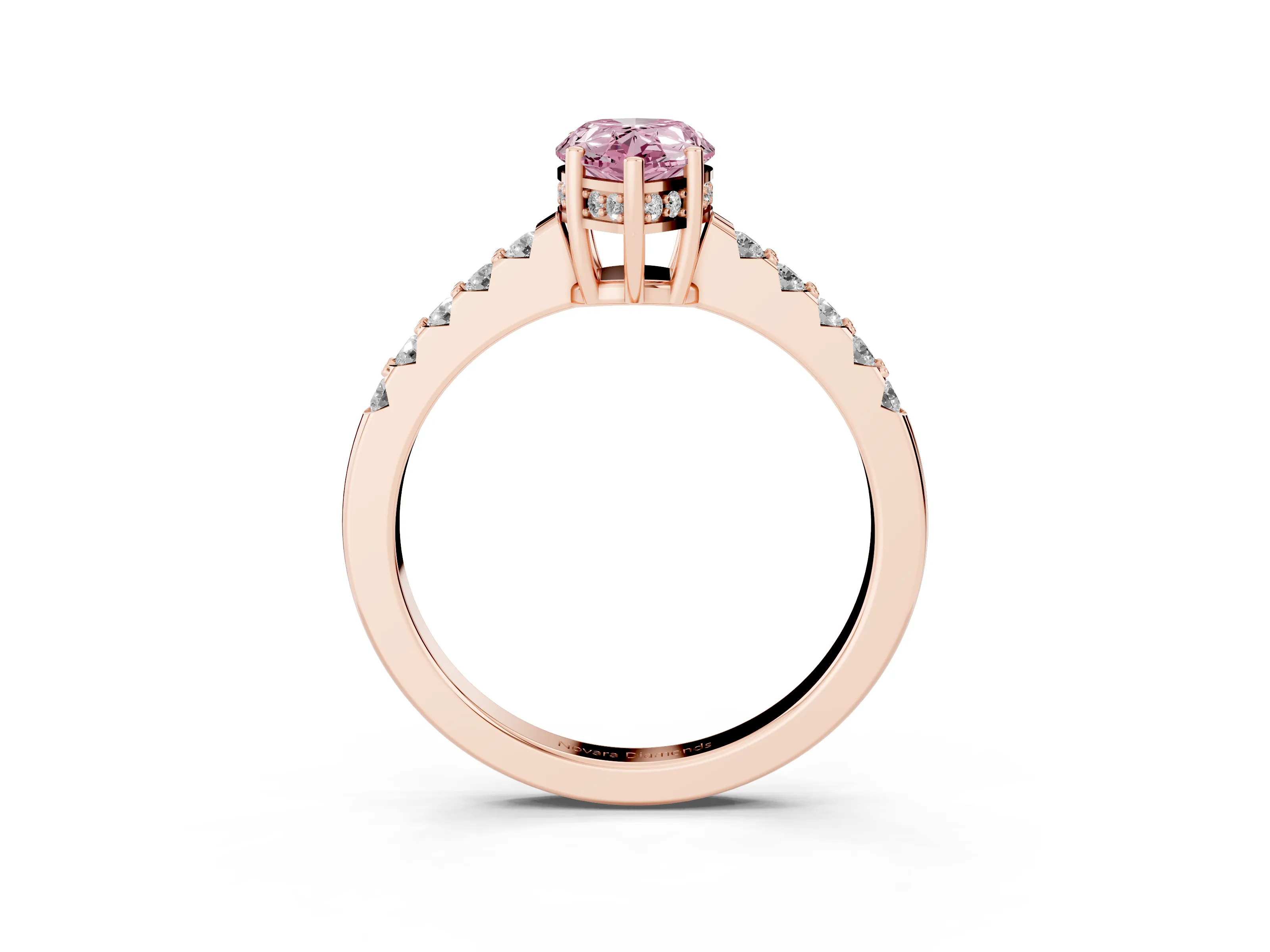 Fancy Pink Pear Cut Diamond Solitaire Engagement Ring Set in Rose gold with Pavé Band and Prong Setting