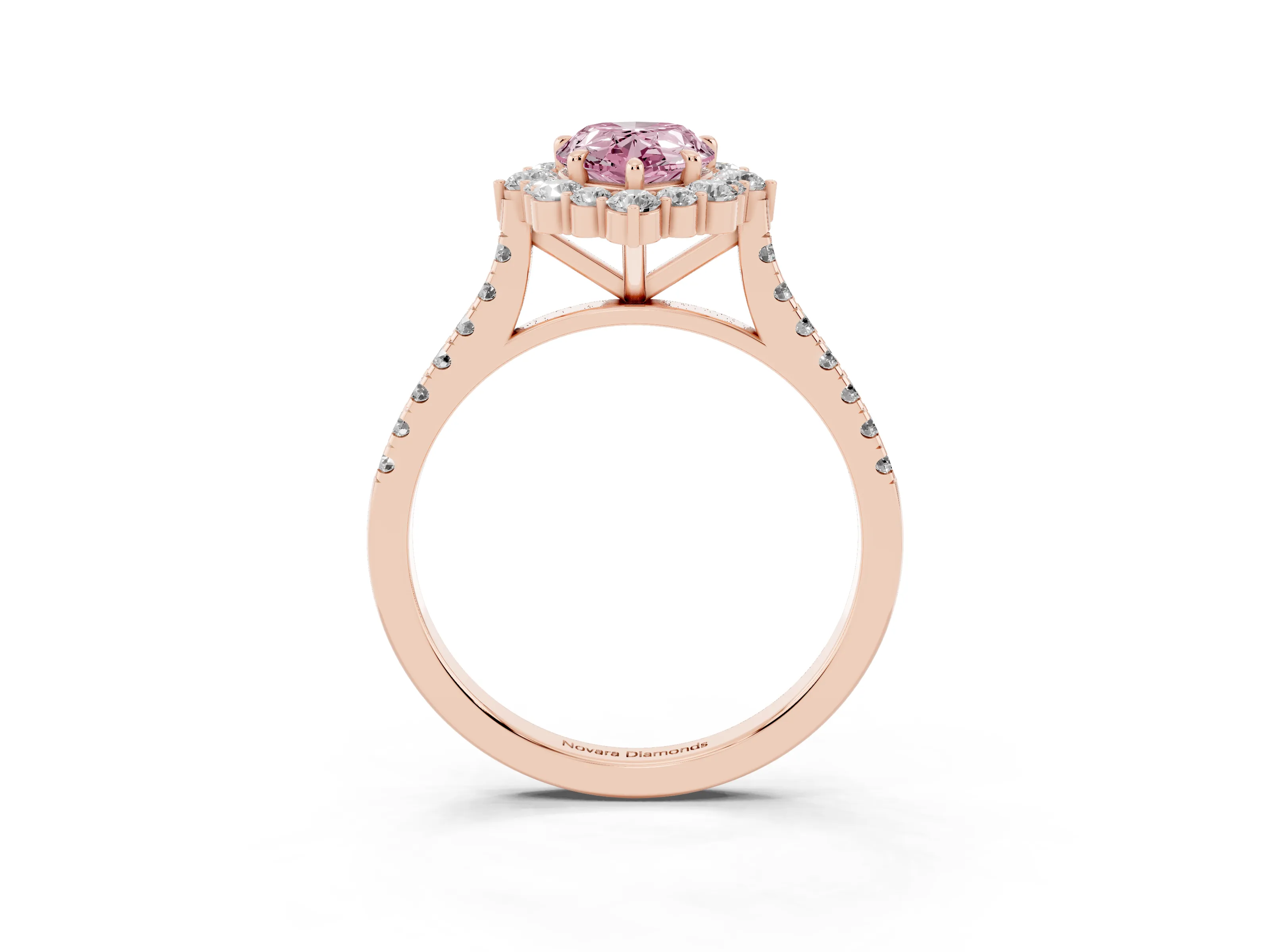Fancy Pink Pear Cut Diamond Halo Ring Set in Rose gold with Pavé Band and Prong Setting