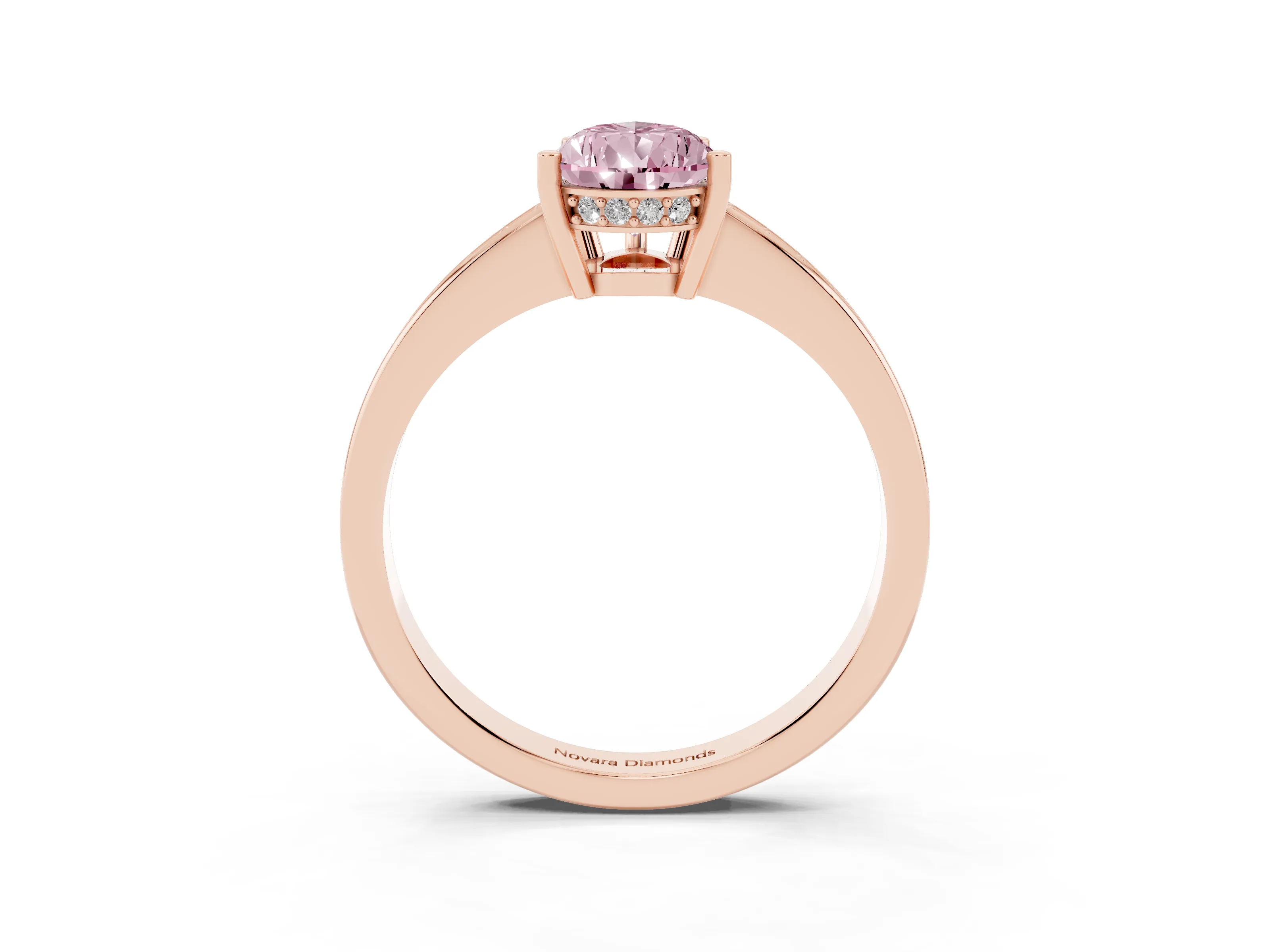Fancy Pink Pear Cut Diamond Pavé Band Prong Set Solitaire Ring Set in Rose gold