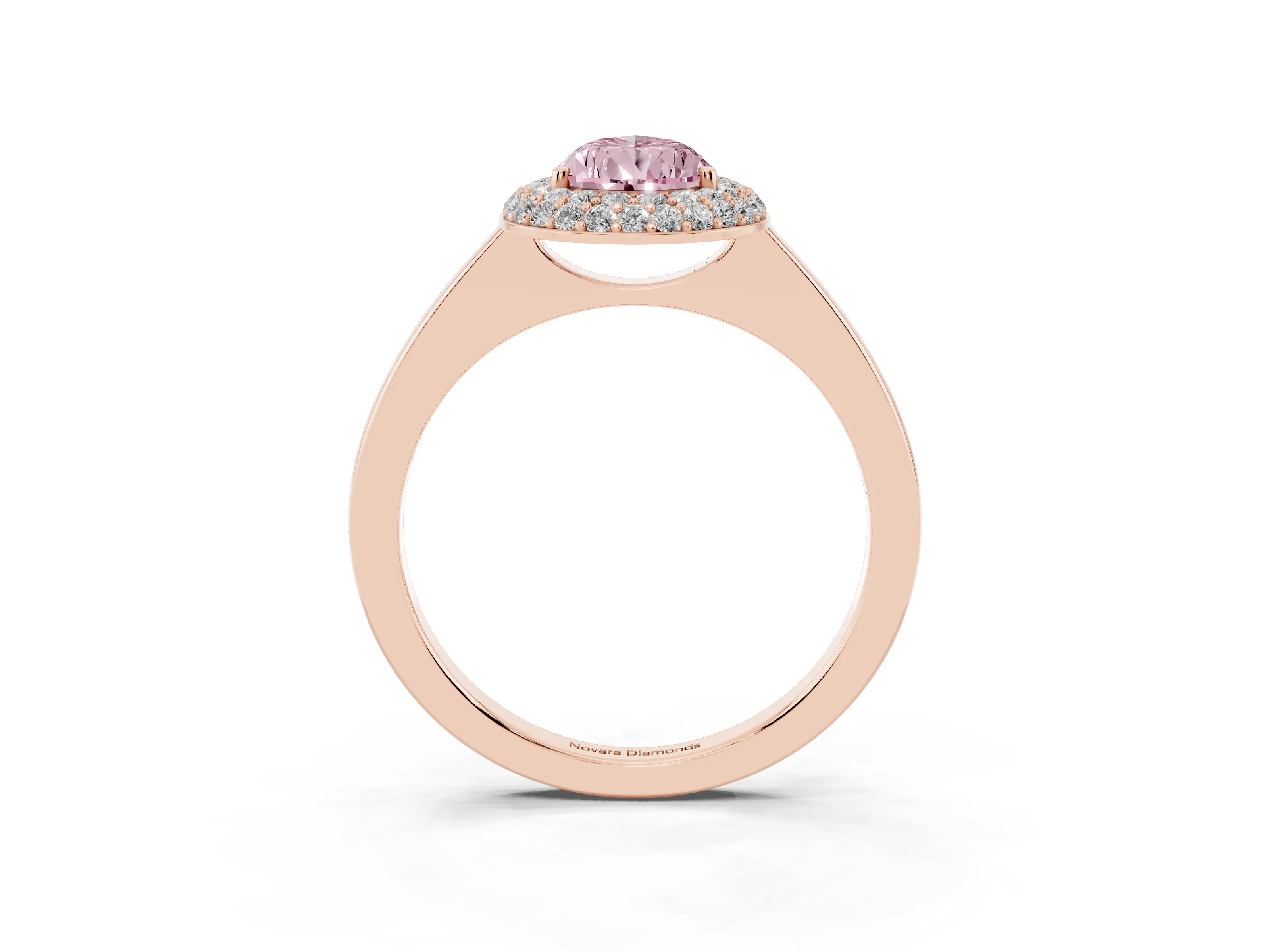 Fancy Pink Pear Cut Diamond Halo Engagement Ring Set in Rose gold with Solitaire Band and Prong Setting