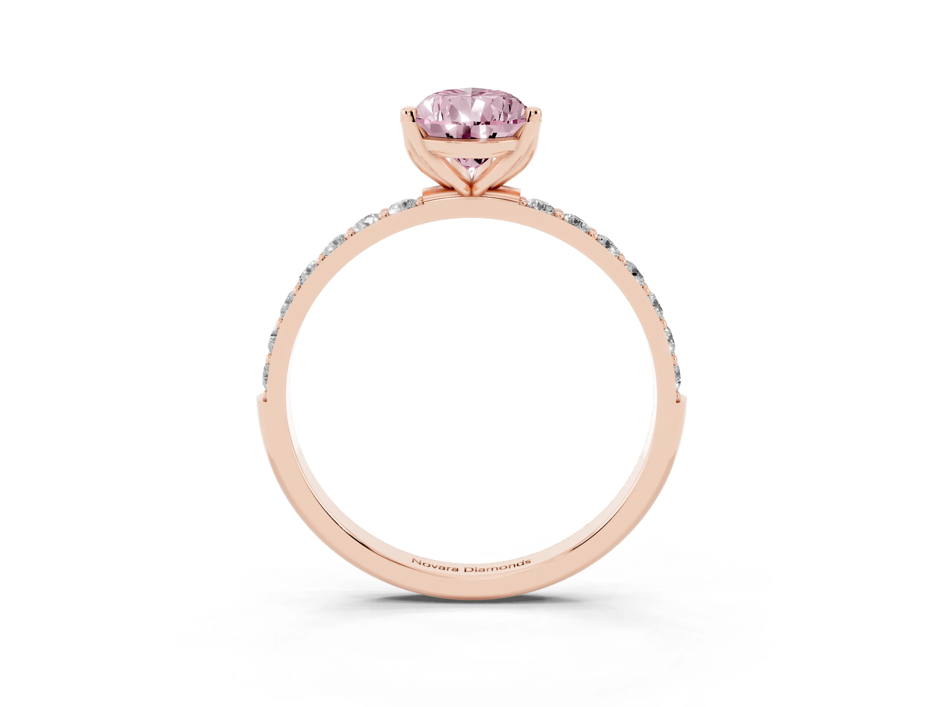 Fancy Pink Pear Cut Diamond Solitaire Engagement Ring Set in Rose gold with Round Pavé Band and Prong Setting