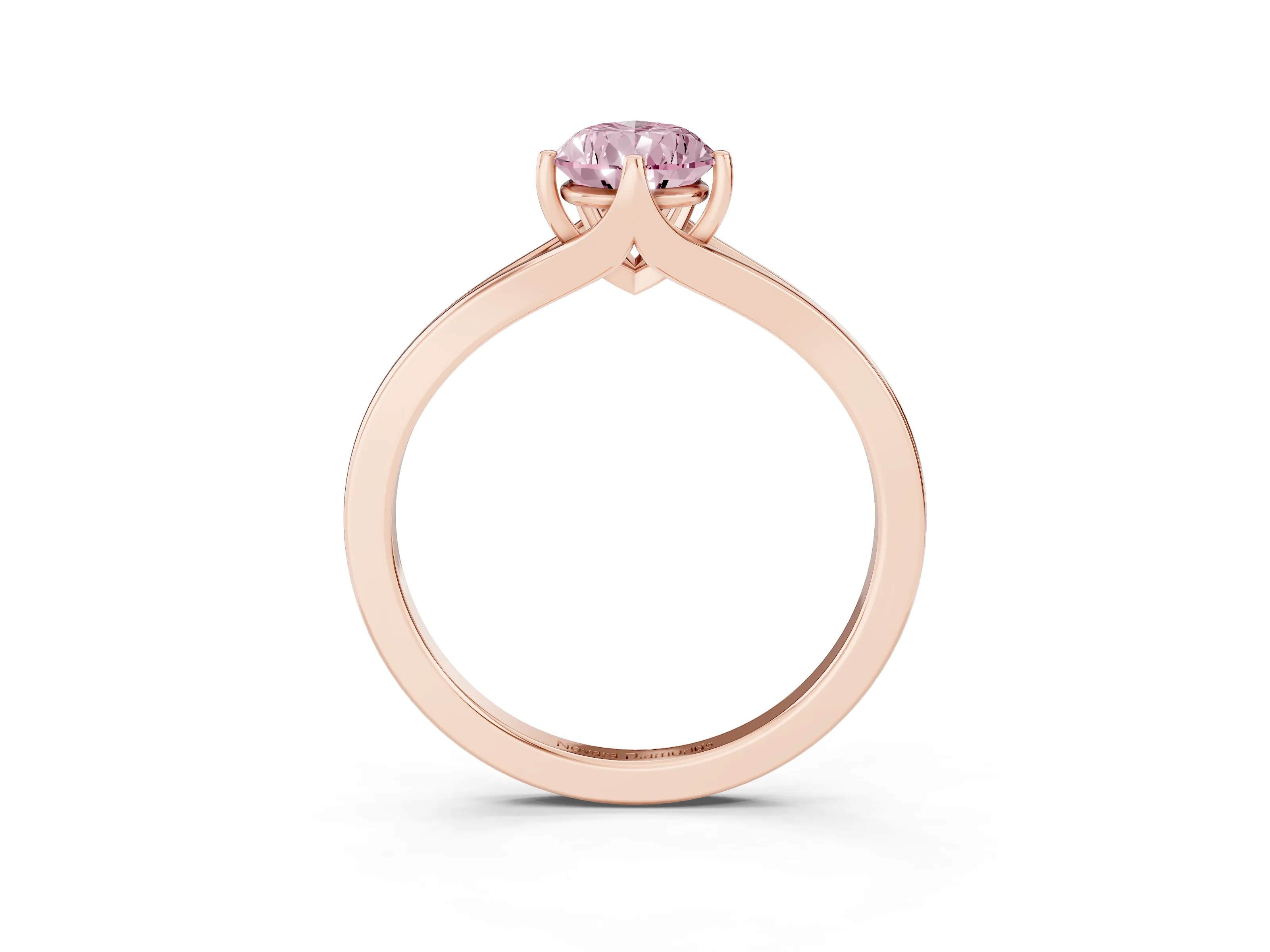 Fancy Pink Pear Cut Diamond Solitaire Ring Set in Rose gold with Polished Tapered Band and Prong Setting
