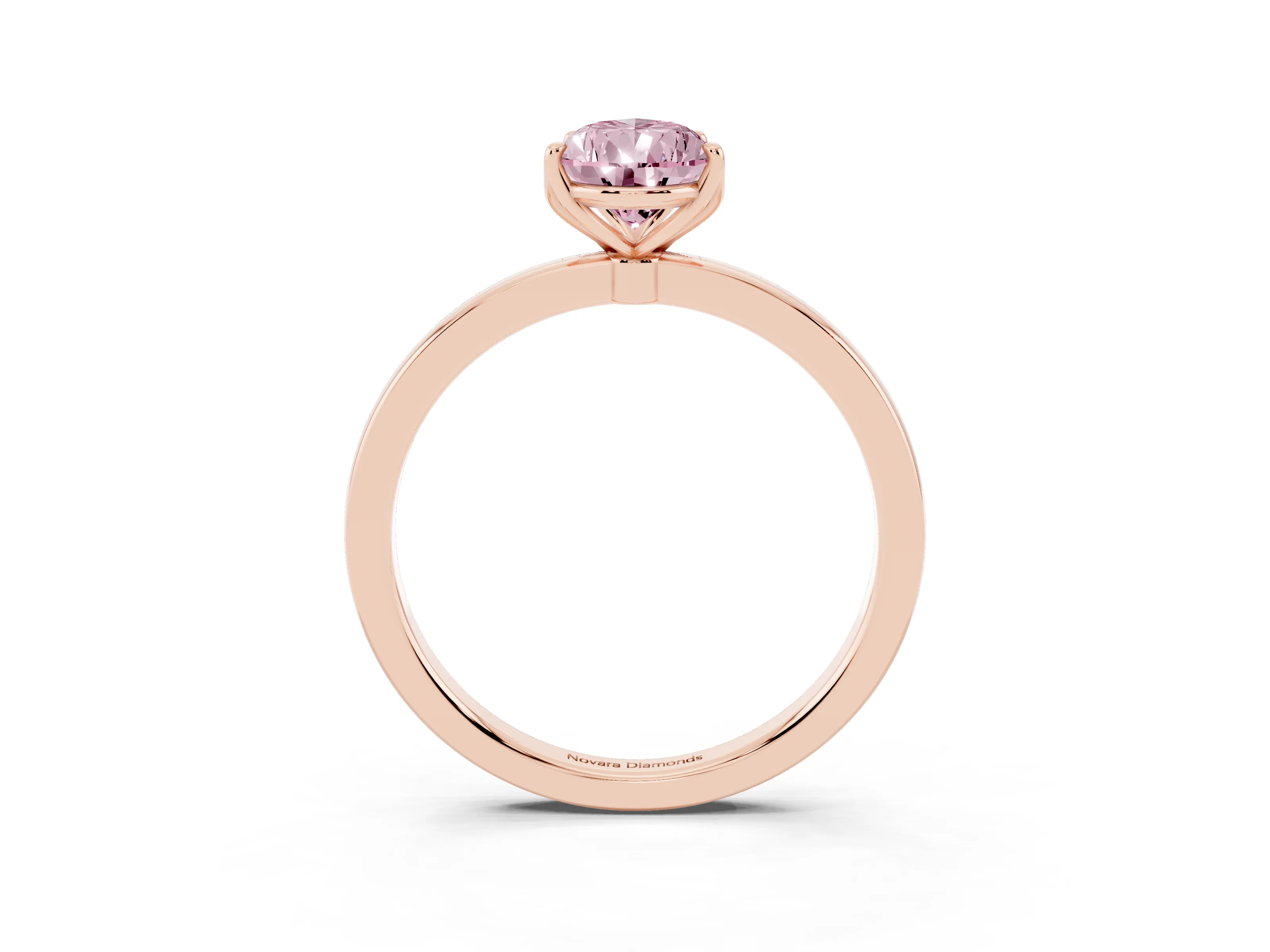 Fancy Pink Pear Cut Diamond Solitaire Ring Set in Rose gold with Prong Setting and Thin Polished Band