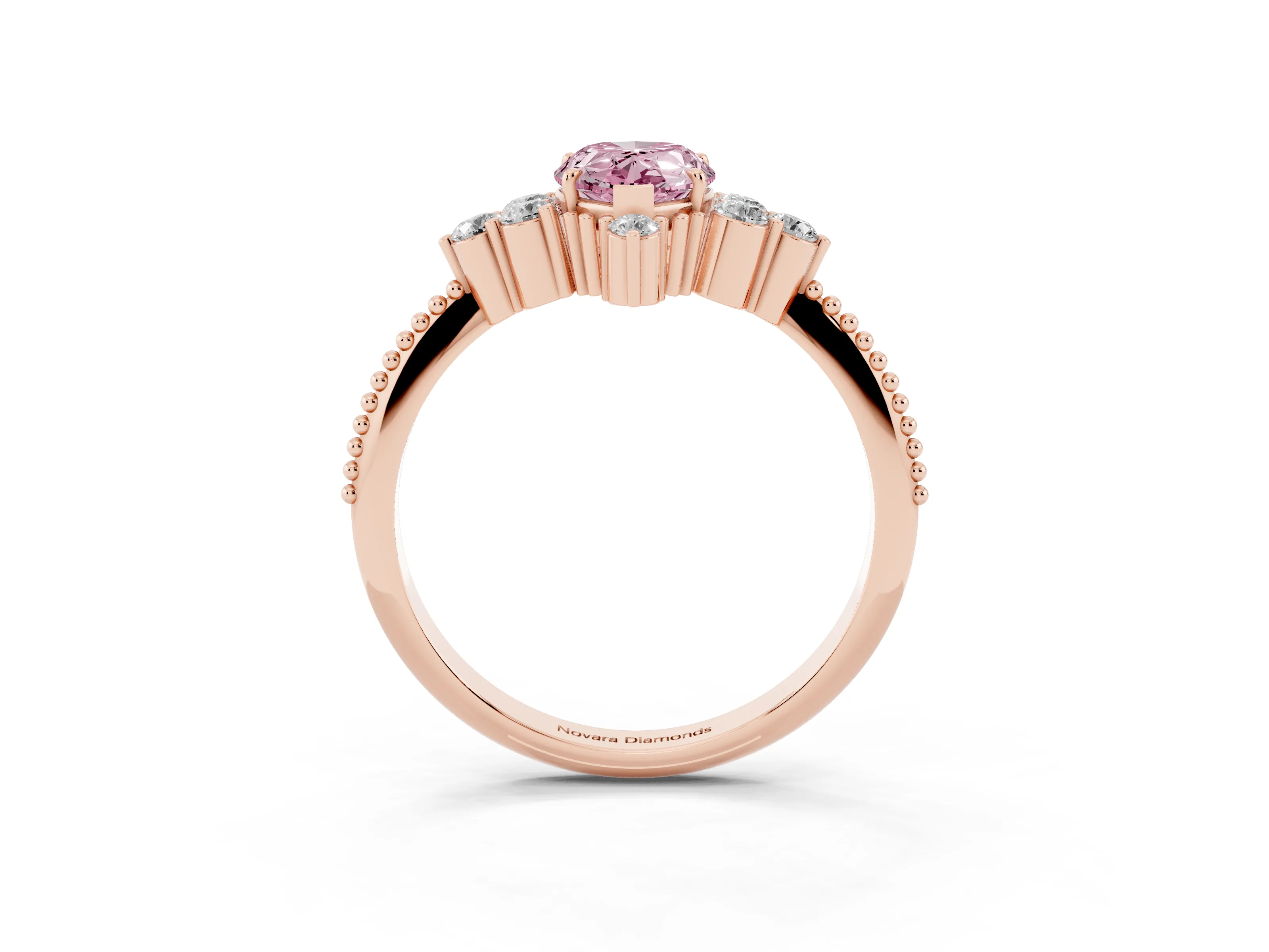 Fancy Pink Pear Cut Diamond Cluster Ring Set in Rose gold with Beaded Band