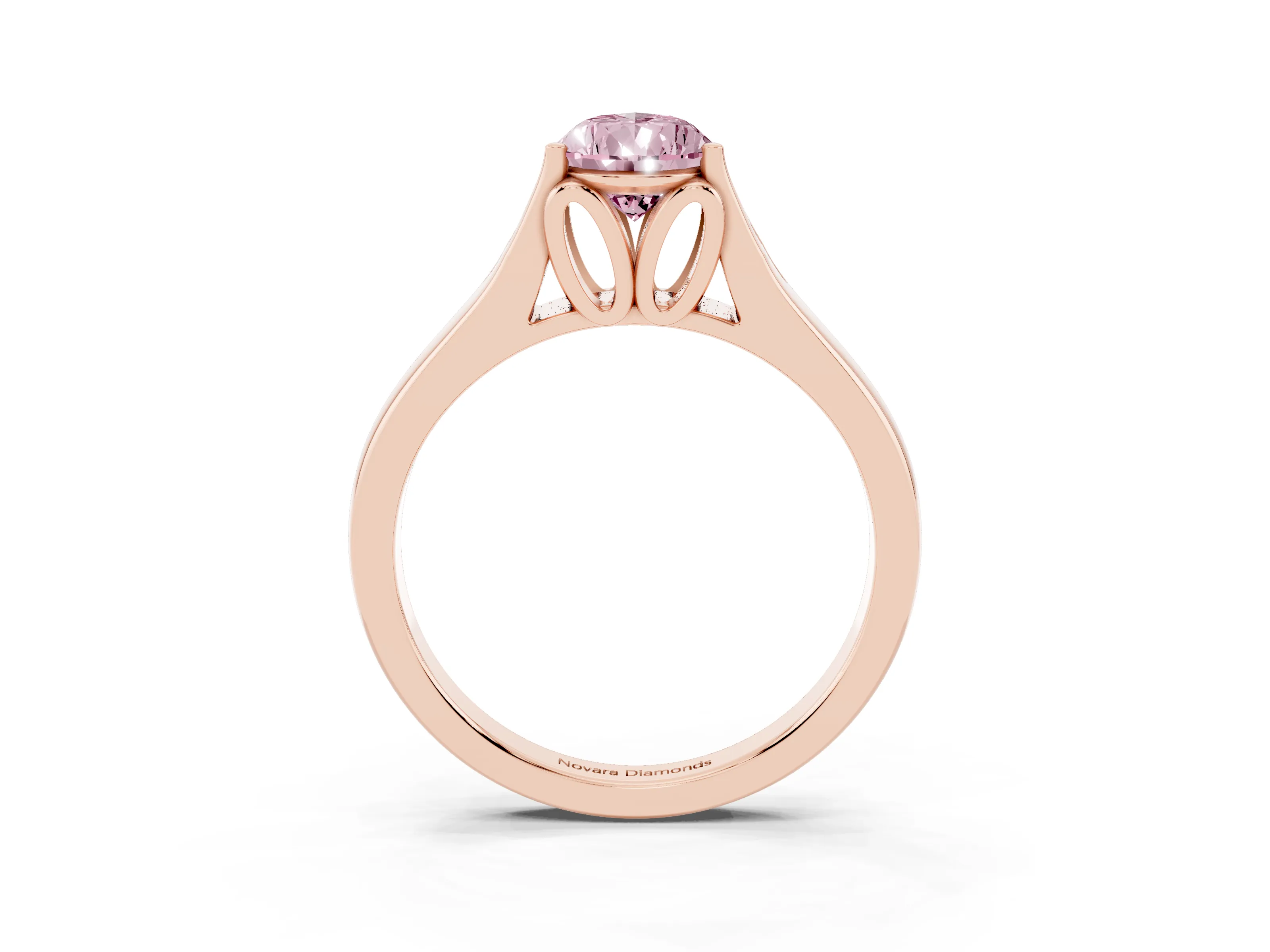Fancy Pink Pear Cut Diamond Solitaire Ring Set in Rose gold with Arched Cathedral Band and Prong Setting