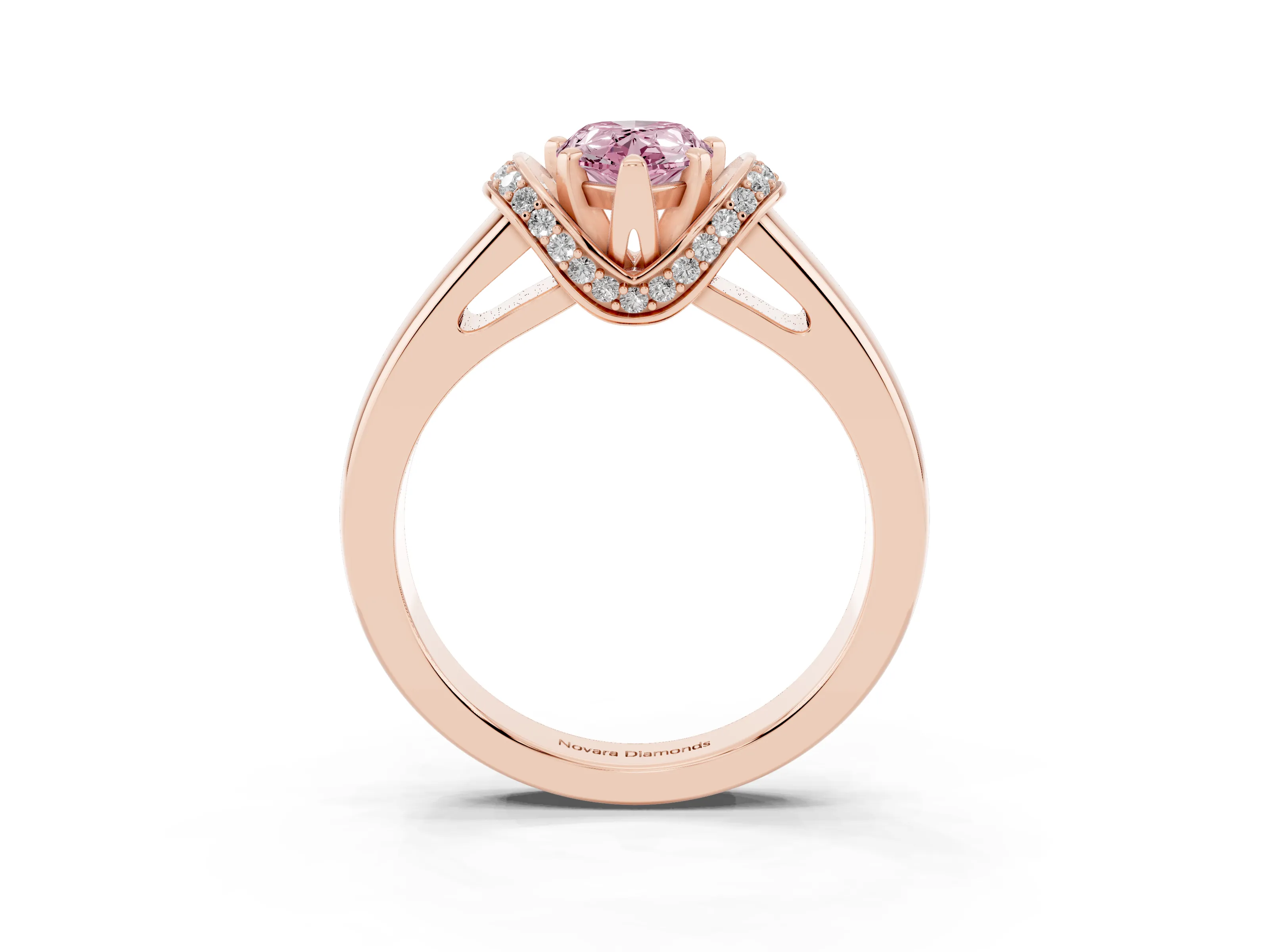 Fancy Pink Pear Cut Diamond Pavé Band Solitaire Ring Set in Rose gold with Prong Setting
