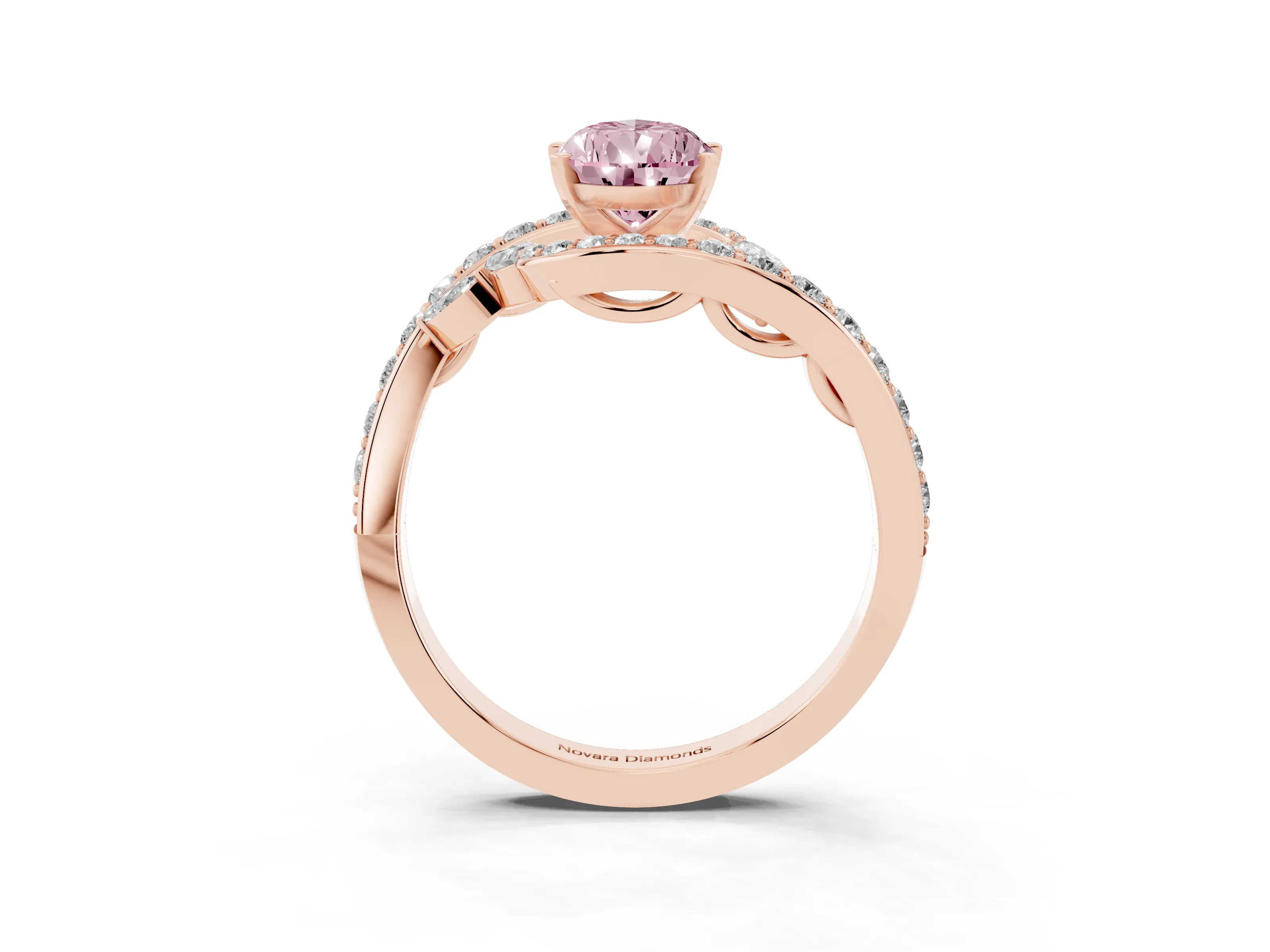 Fancy Pink Pear Cut Diamond Solitaire Ring Set in Rose gold with Pavé Twist Band and Secure Prong Setting