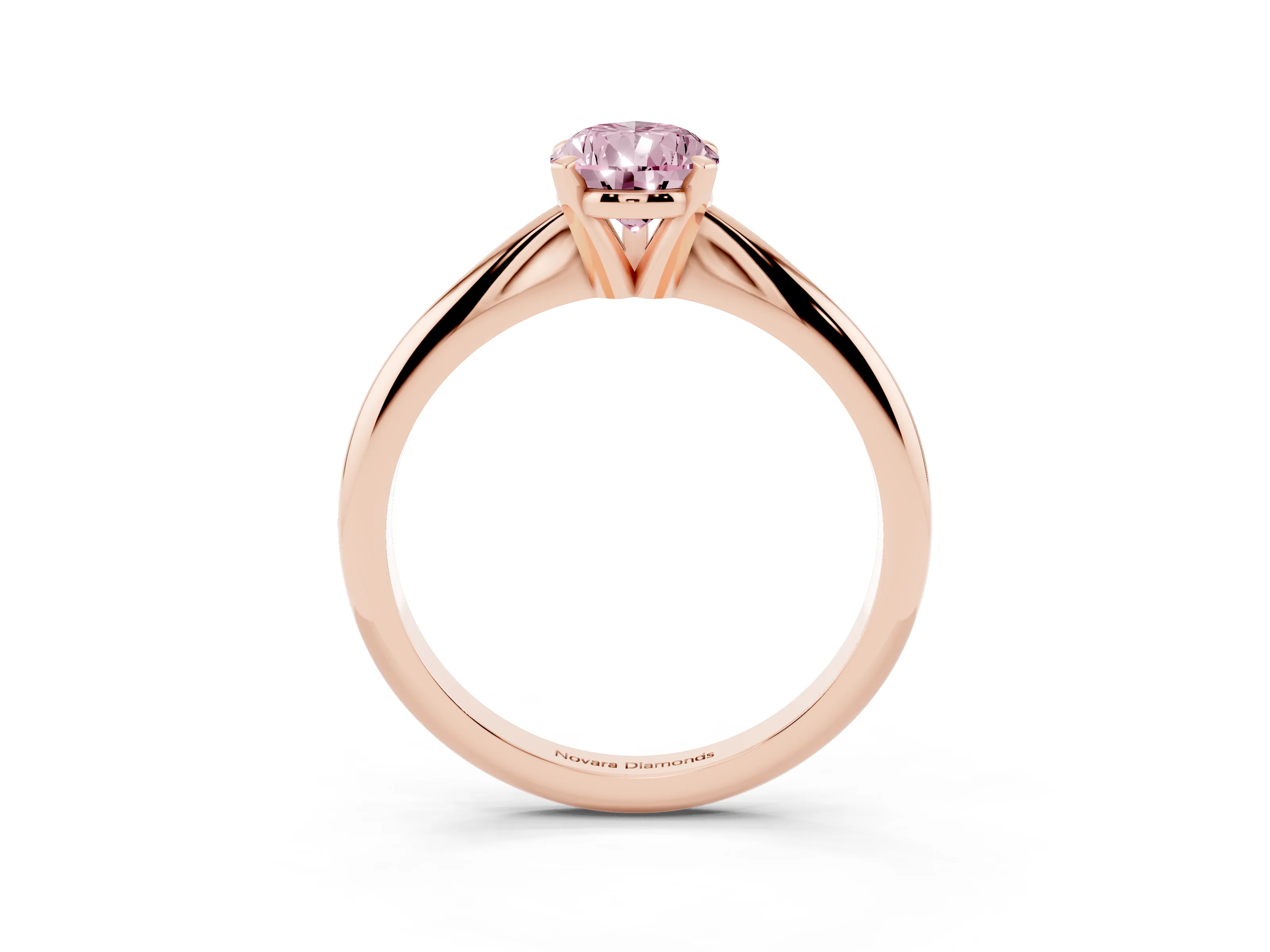 Fancy Pink Pear Cut Diamond Solitaire Ring Set in Rose gold with Prong Setting on a Plain Round Band