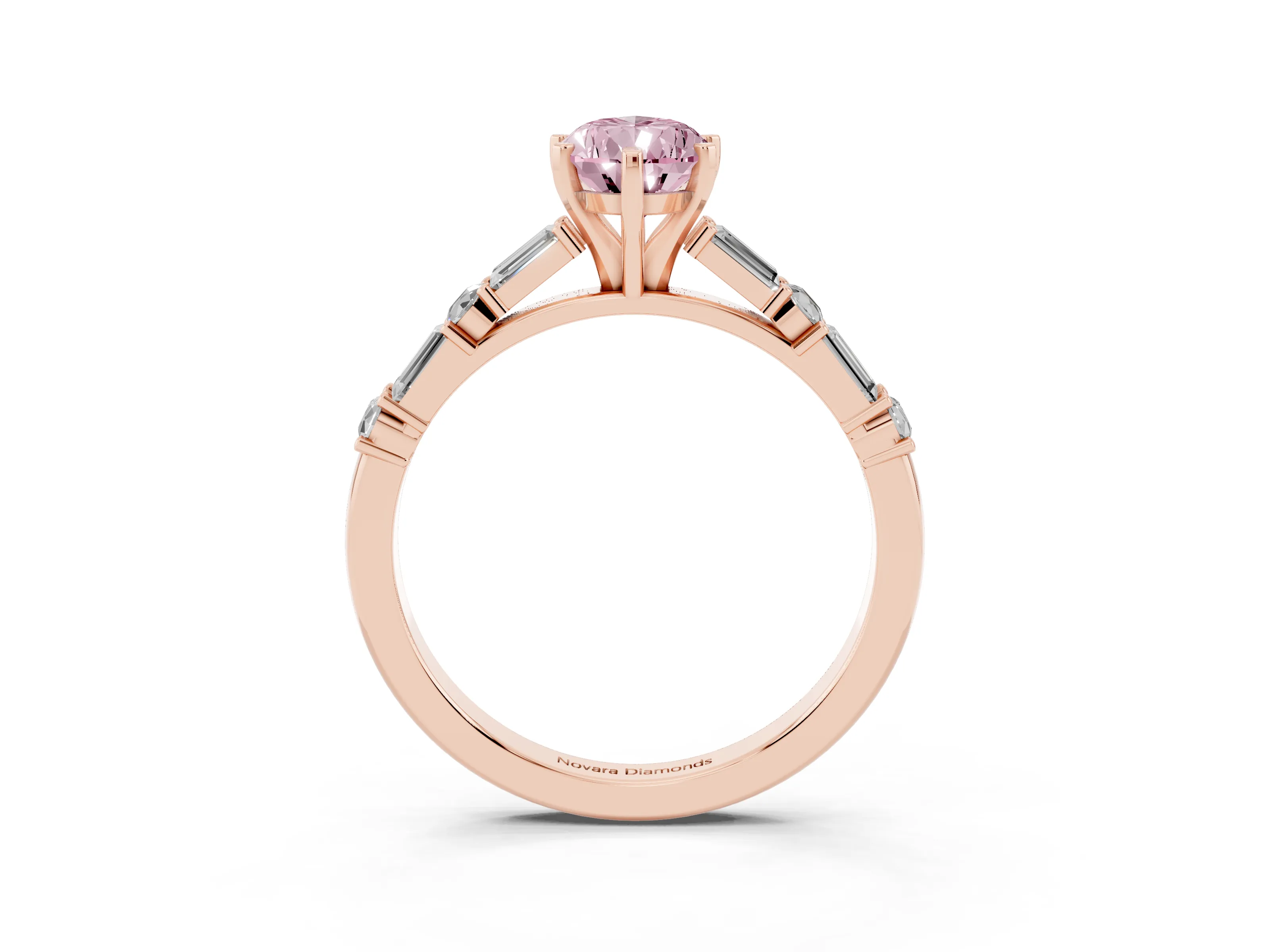Fancy Pink Pear Cut Diamond Solitaire Set in Rose gold with Side Baguettes and Channel Set Band