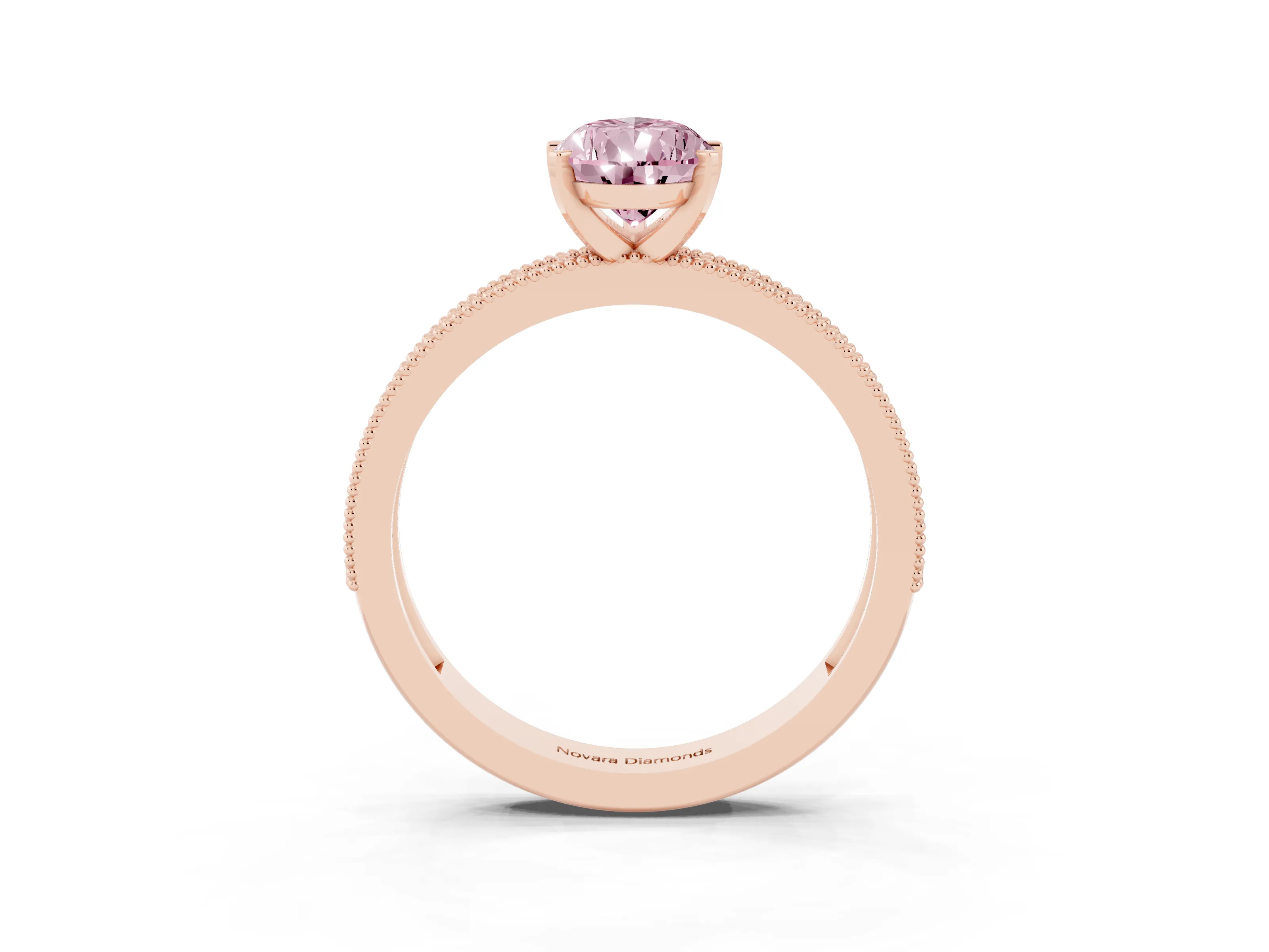 Fancy Pink Pear Cut Diamond Milgrain Pavé Engagement Ring Set in Rose gold with Prong Setting