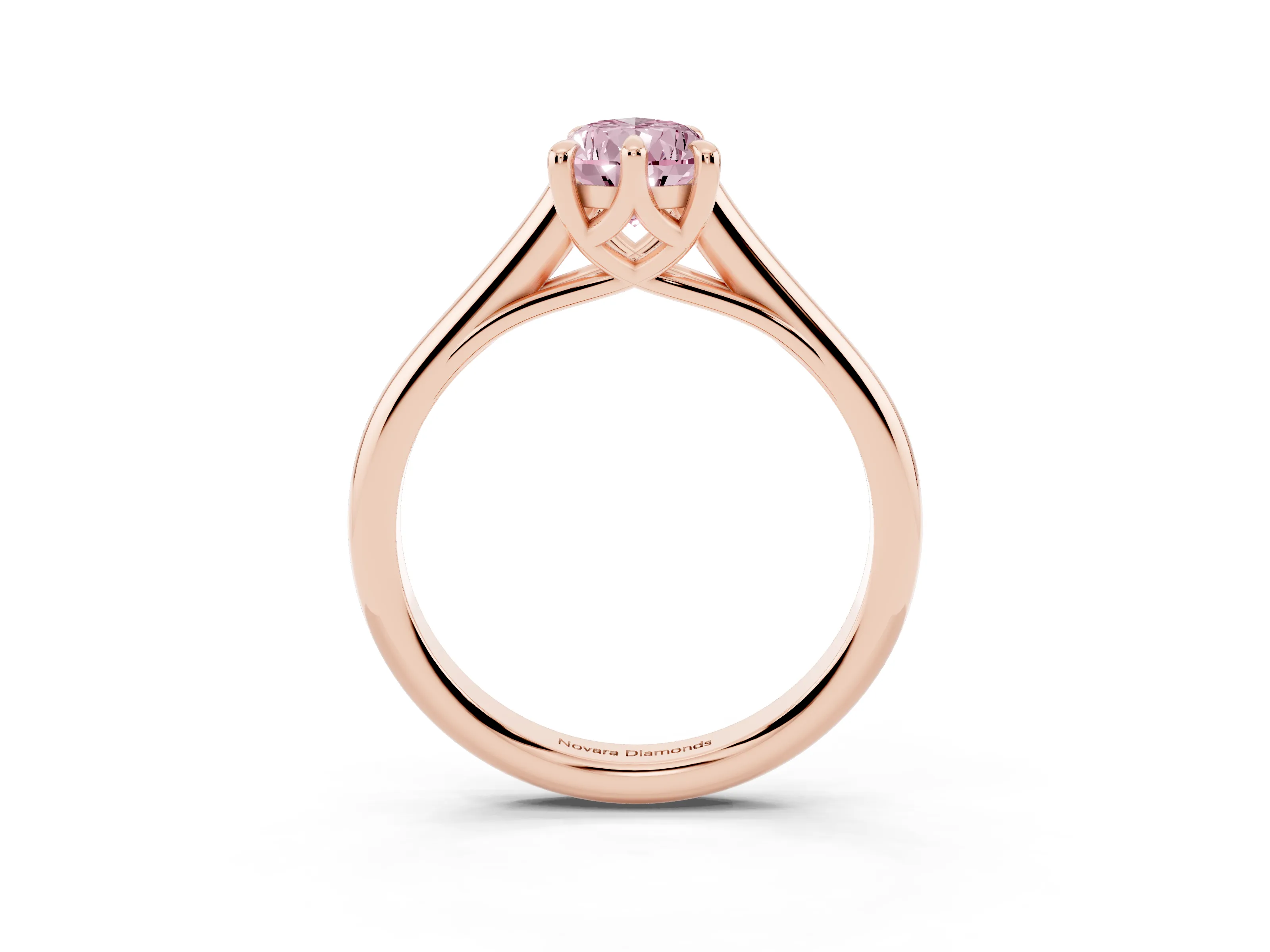 Fancy Pink Pear Cut Diamond Solitaire Engagement Ring Set in Rose gold with Prong Setting and Plain Classic Band