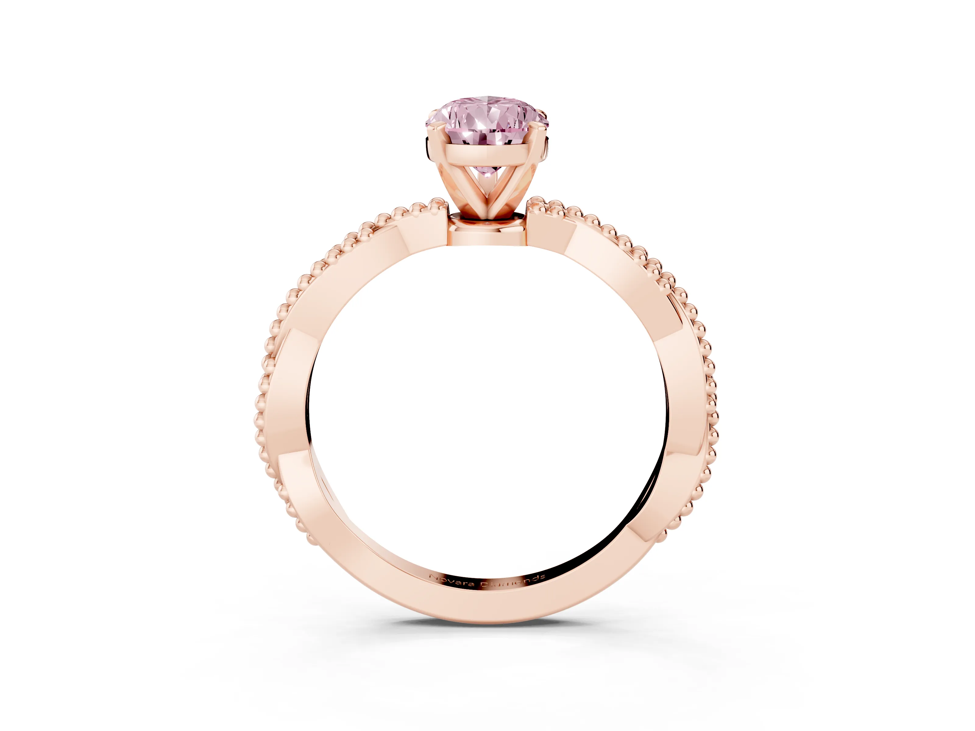 Fancy Pink Pear Cut Diamond Solitaire Ring Set in Rose gold with Twisted Band and Bead Prong Setting