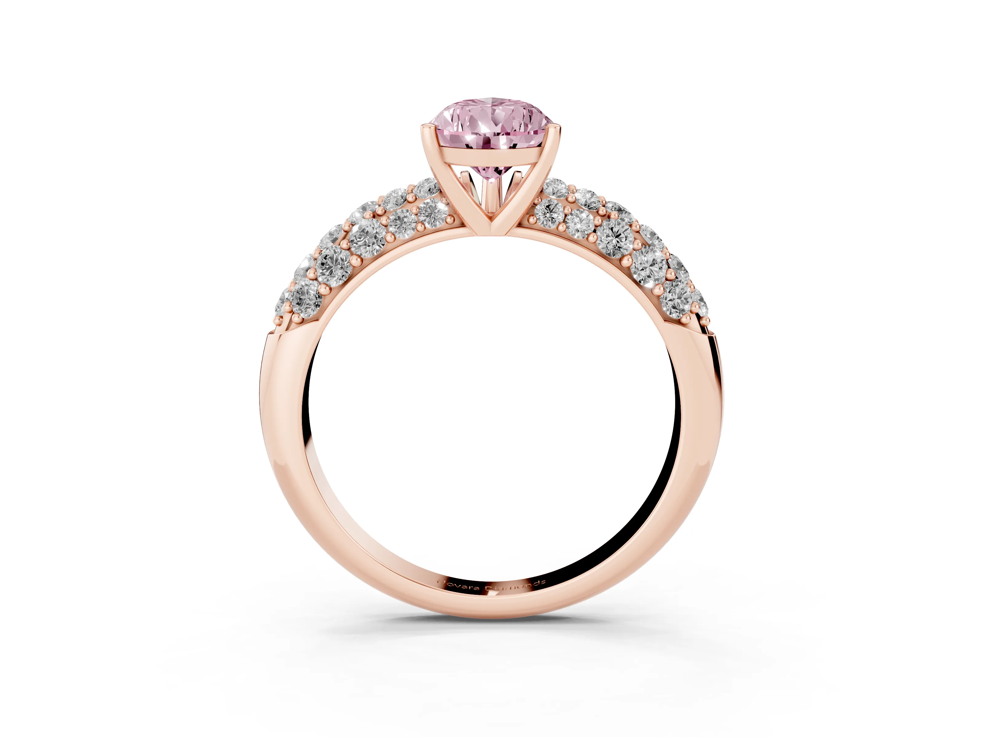 Fancy Pink Pear Cut Diamond Pavé Band Solitaire Ring Set in Rose gold with Close-Set Accent Stones and Prong Setting