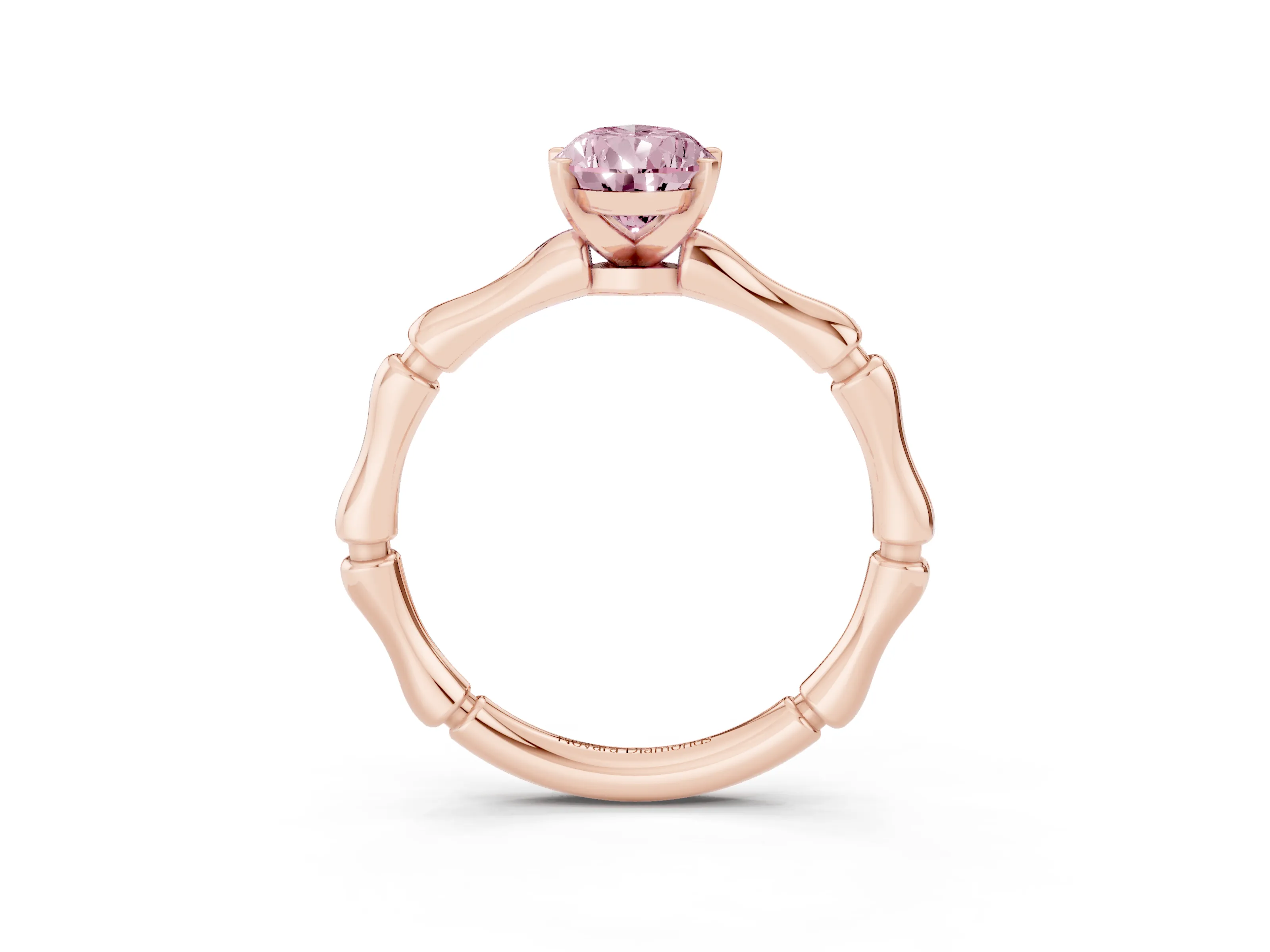 Fancy Pink Pear Cut Diamond Solitaire Ring Set in Rose gold with Bamboo Band and Prong Setting