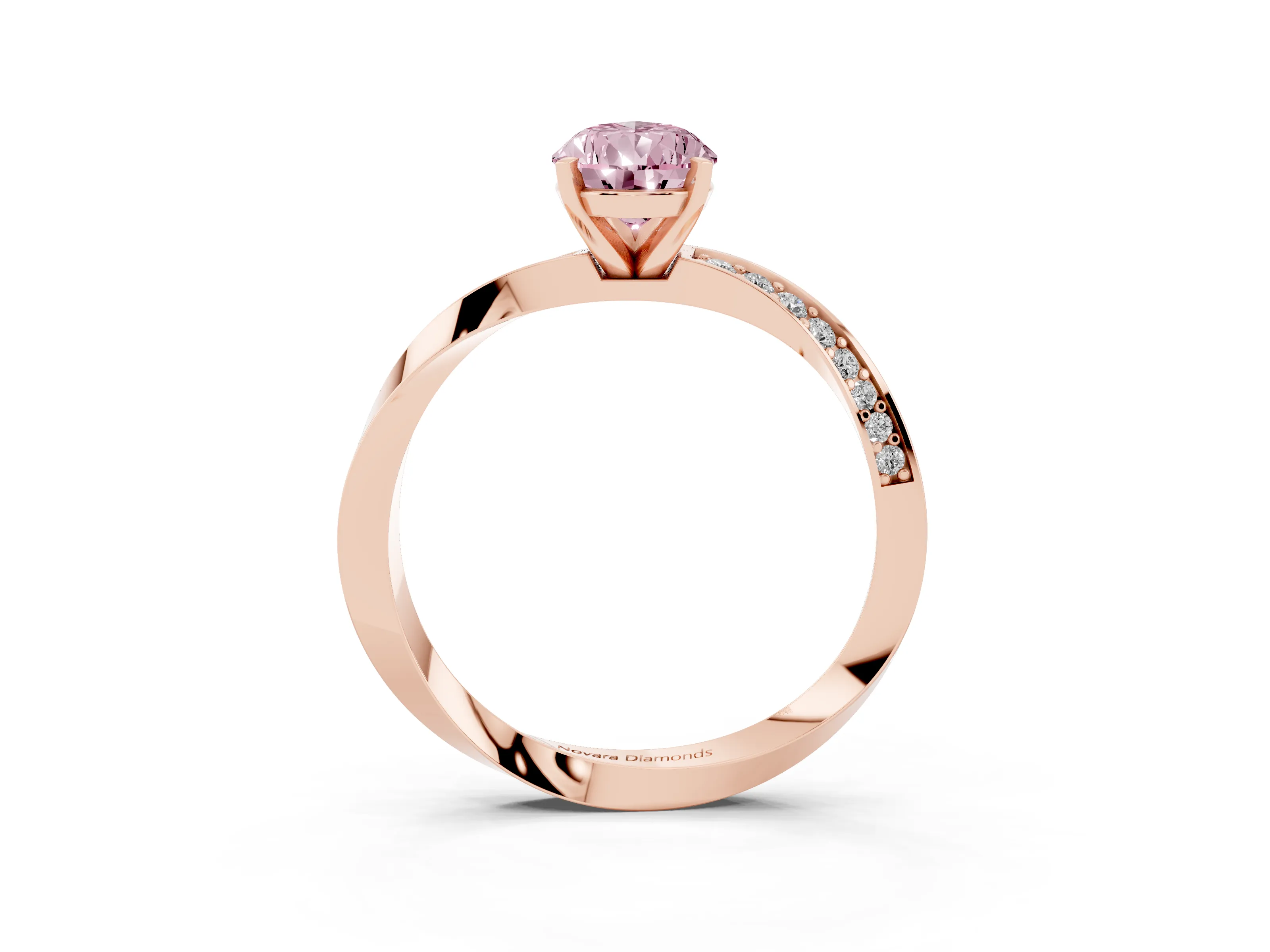 Fancy Pink Pear Cut Diamond Engagement Ring Set in Rose gold with Side Stone Accents and Prong Setting