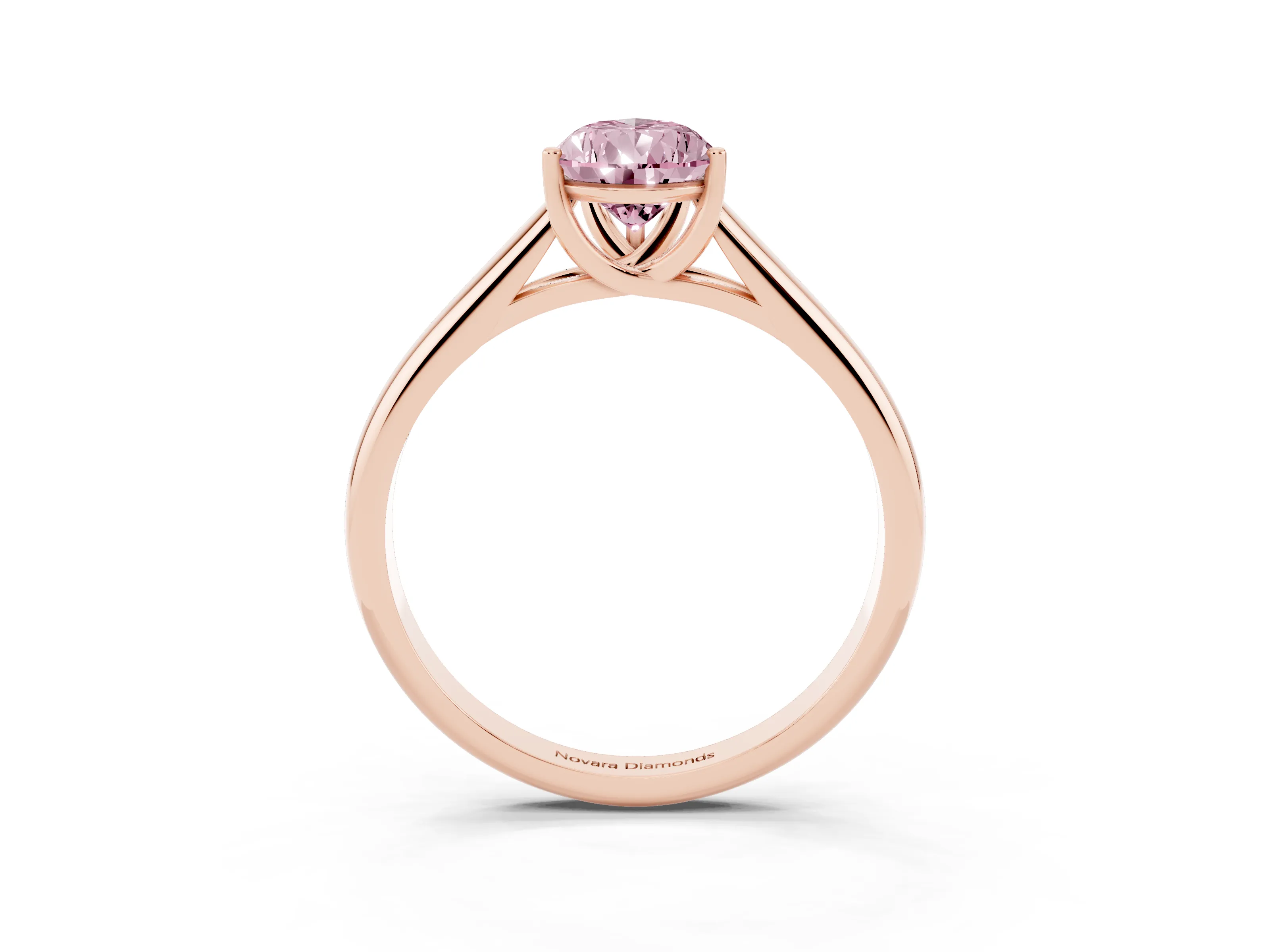 Fancy Pink Pear Cut Diamond Solitaire Engagement Ring Set in Rose gold with Subtly Tapered Band and Prong Setting