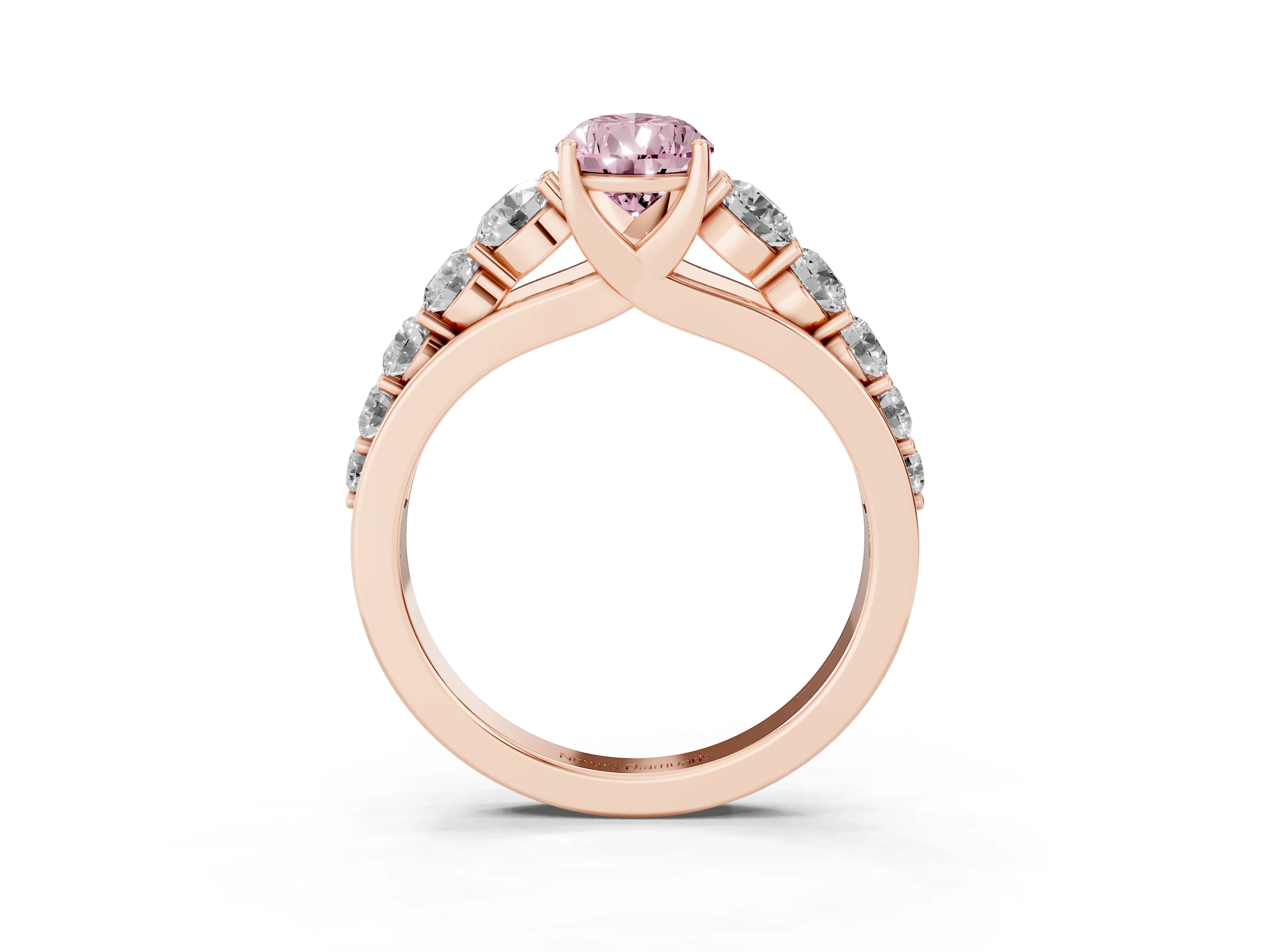 Fancy Pink Pear Cut Diamond Solitaire Ring Set in Rose gold with Pavé-Set Band and Prong Setting