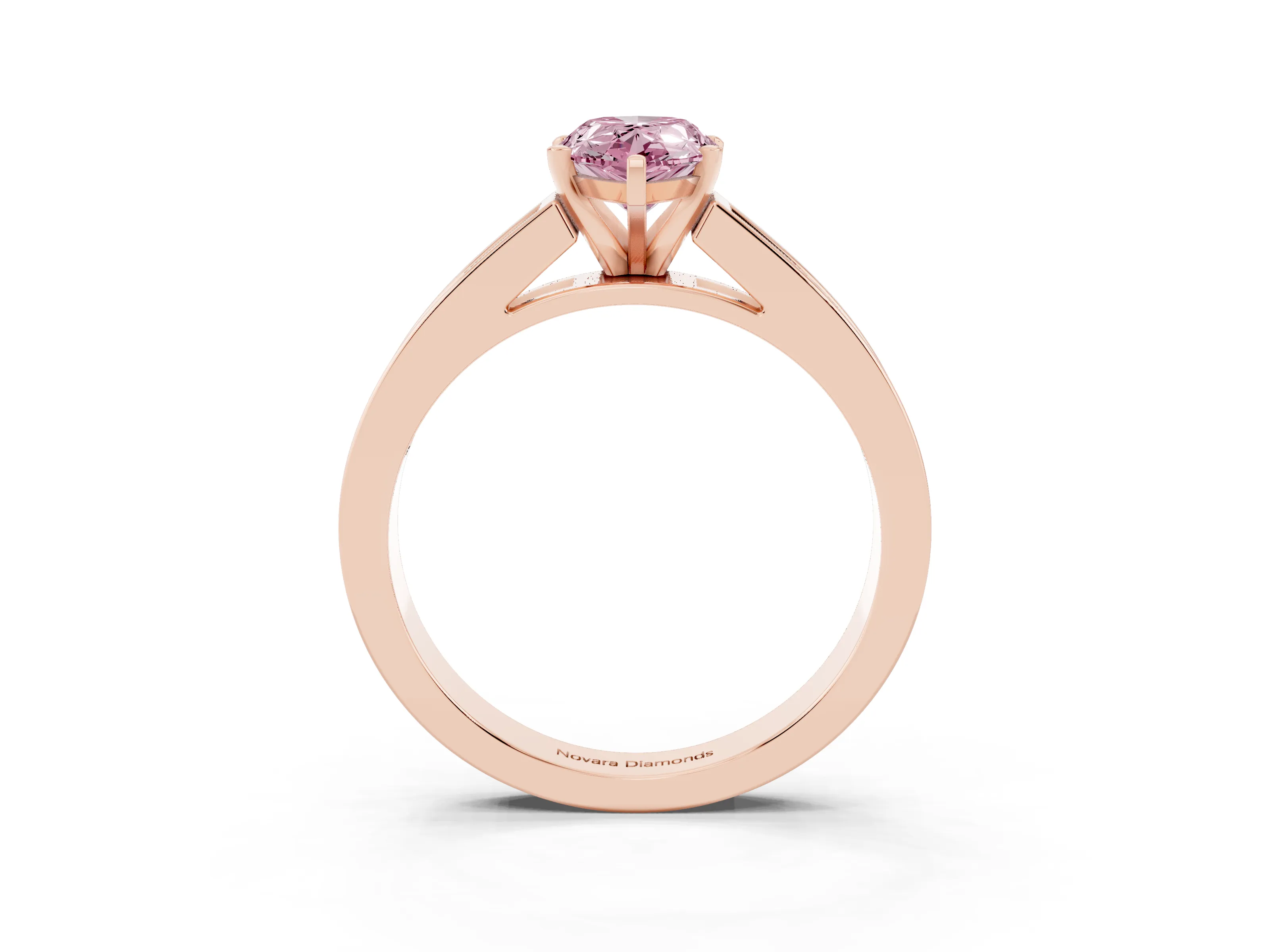Fancy Pink Pear Cut Diamond Solitaire Ring Set in Rose gold with Channel-Set Band and Prong Setting