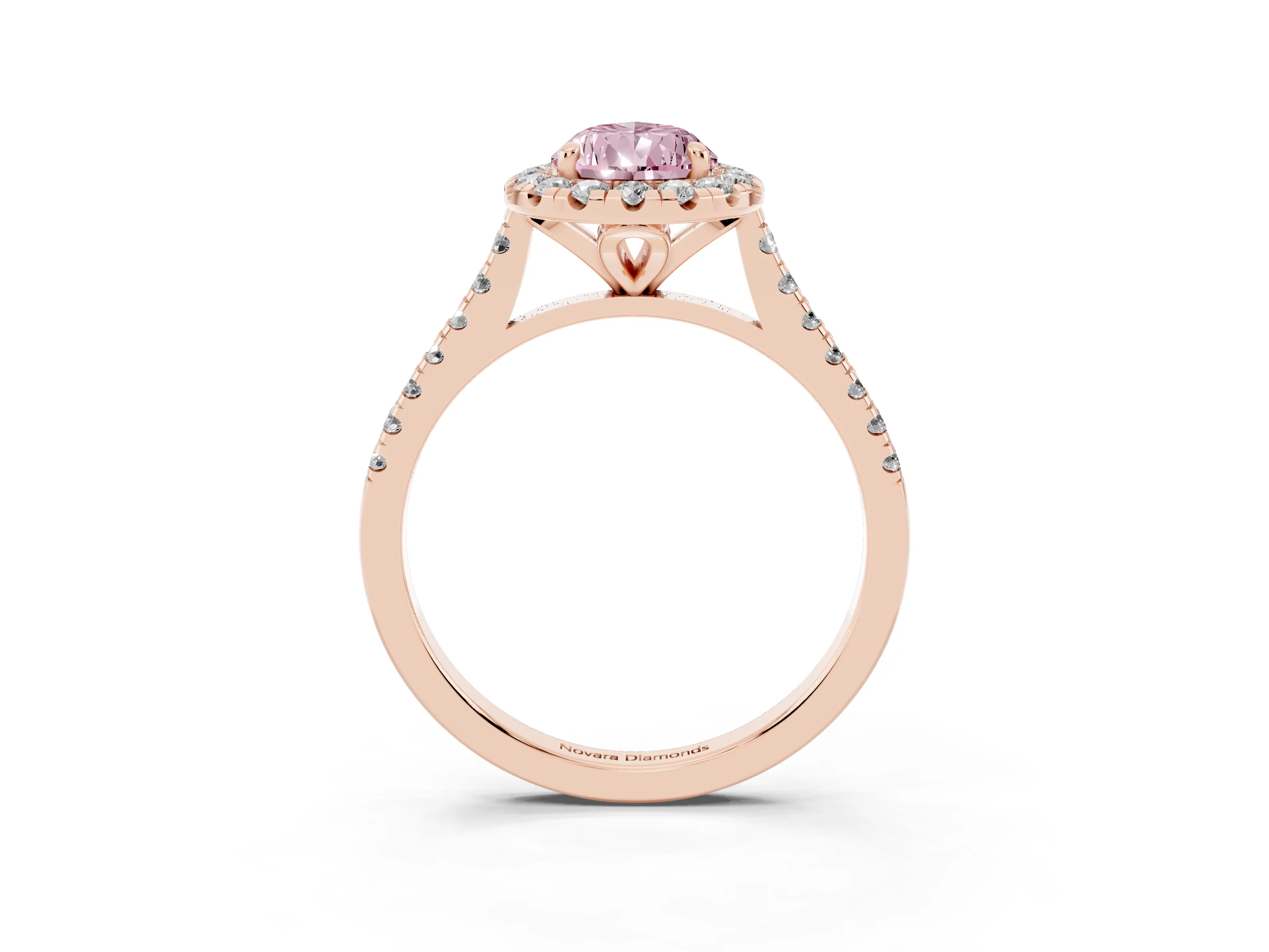 Fancy Pink Pear Cut Diamond Cushion Halo Ring Set in Rose gold with Pavé Band