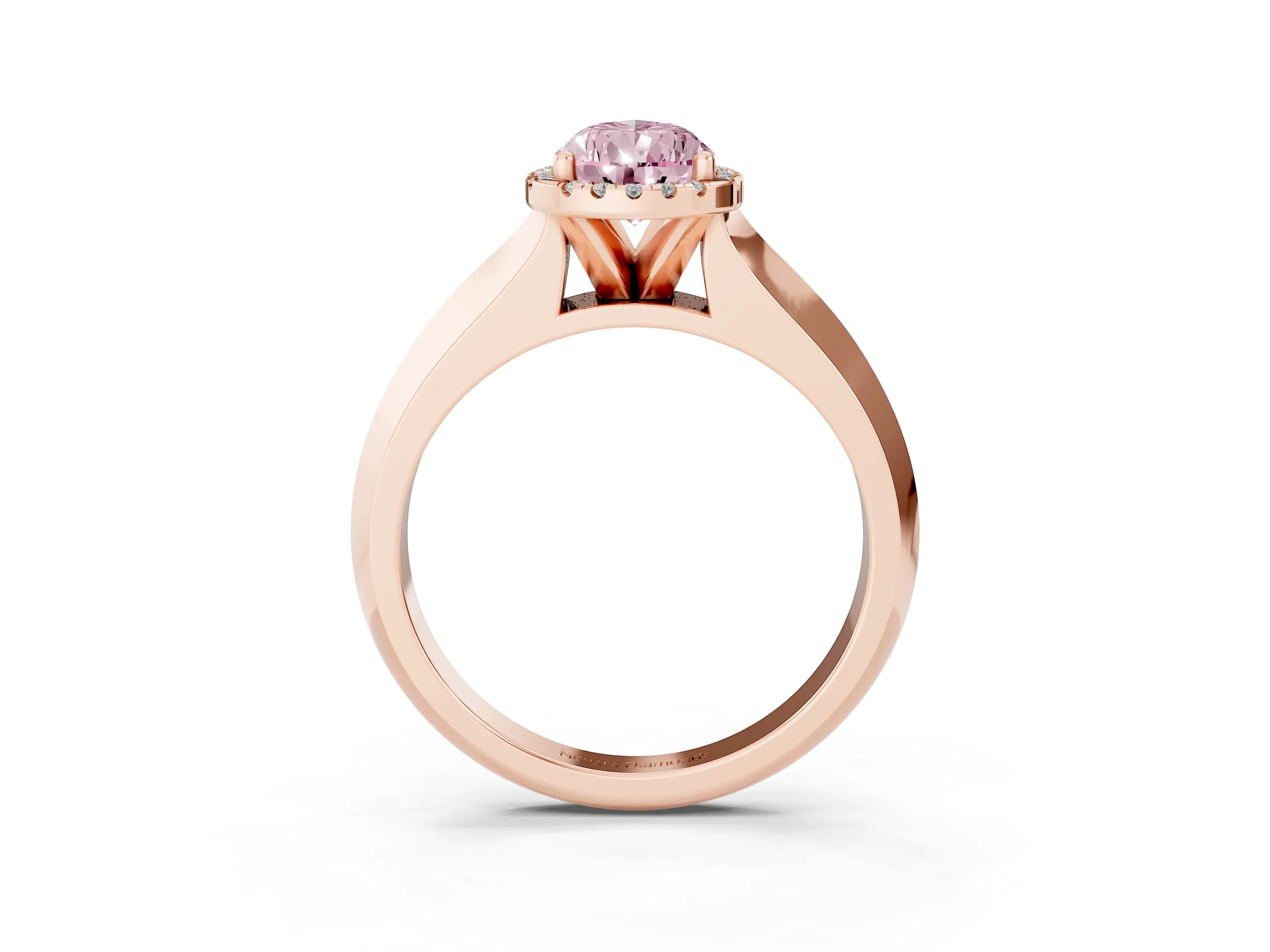 Fancy Pink Pear Cut Diamond Halo Ring Set in Rose gold with Cathedral Band and Prong Setting
