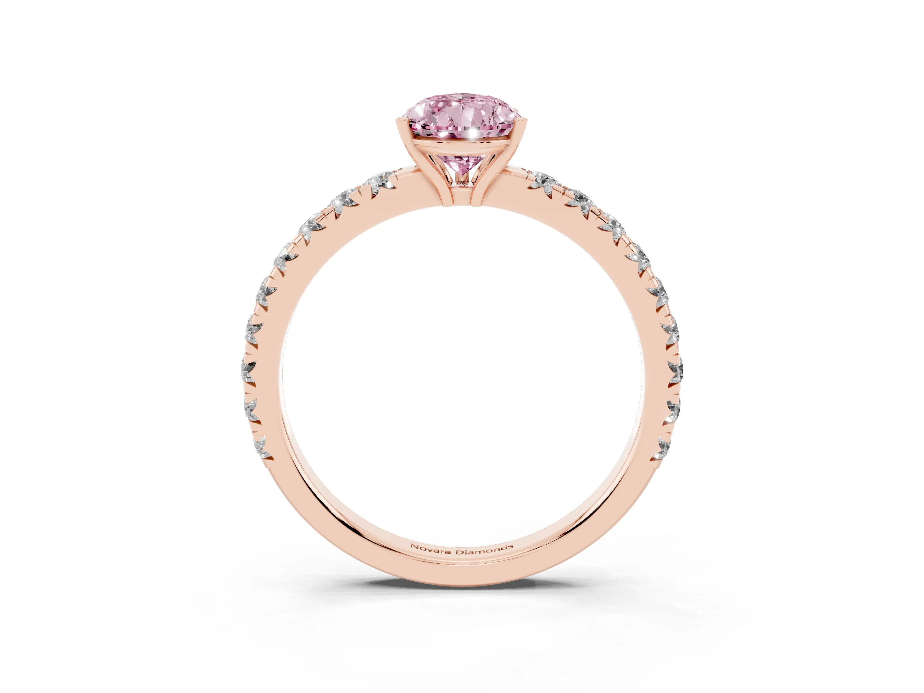 Fancy Pink Pear Cut Diamond Pavé Solitaire Engagement Ring Set in Rose gold with Prong Setting