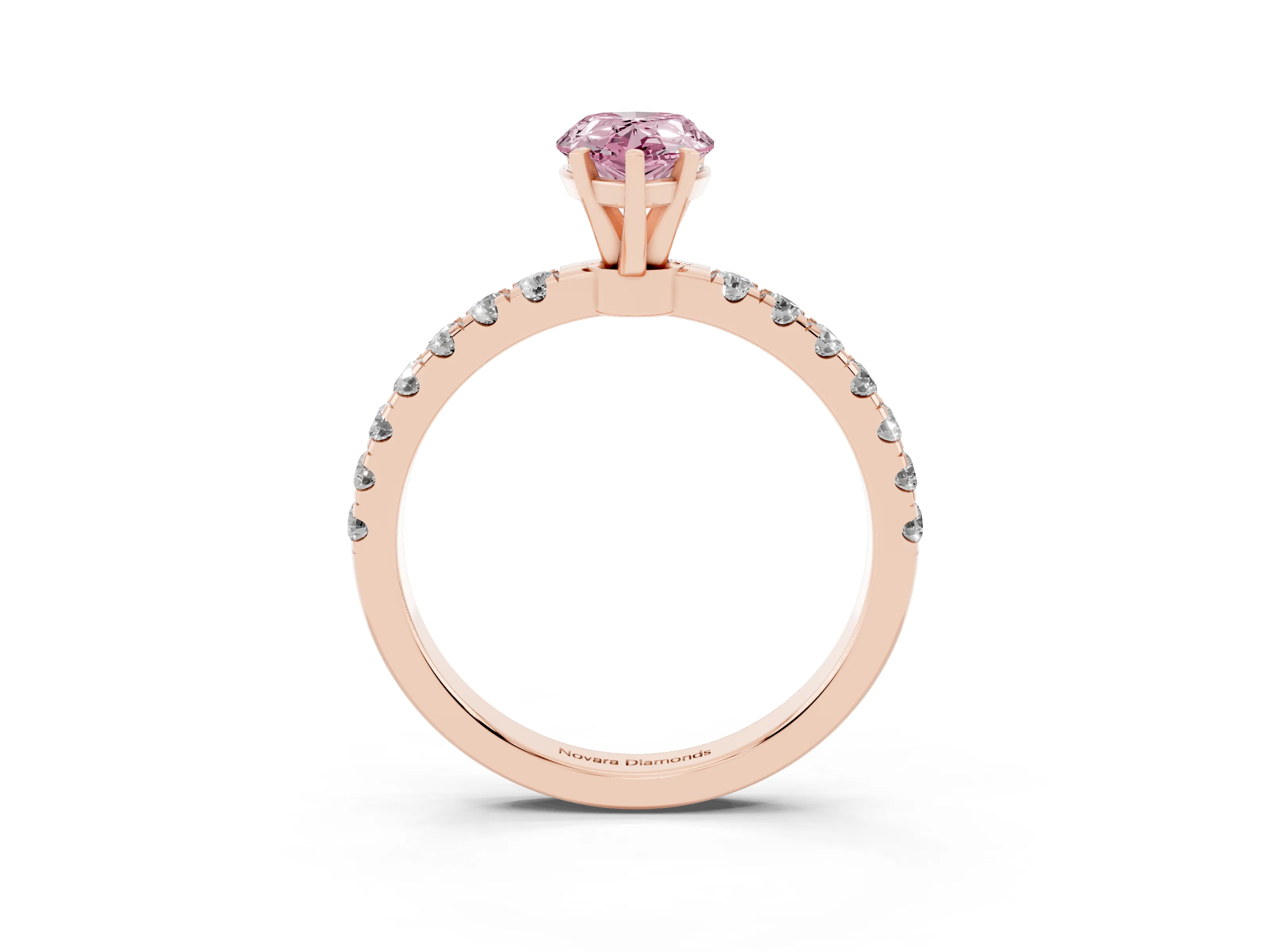 Fancy Pink Pear Cut Diamond Solitaire Ring Set in Rose gold with Pavé Accents and Prong Setting