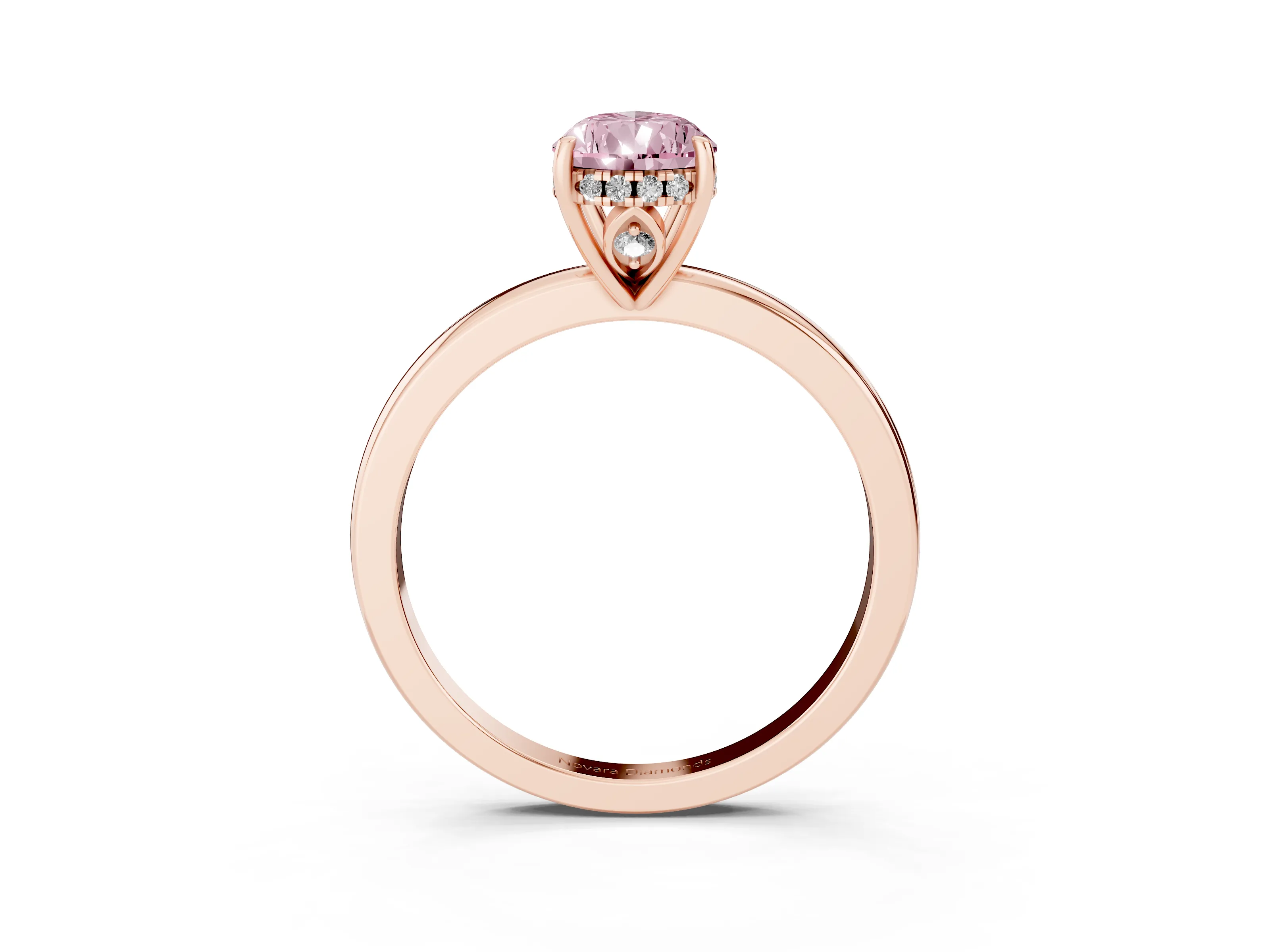 Fancy Pink Pear Cut Diamond Solitaire Ring Set in Rose gold with Plain Band and Prong Setting