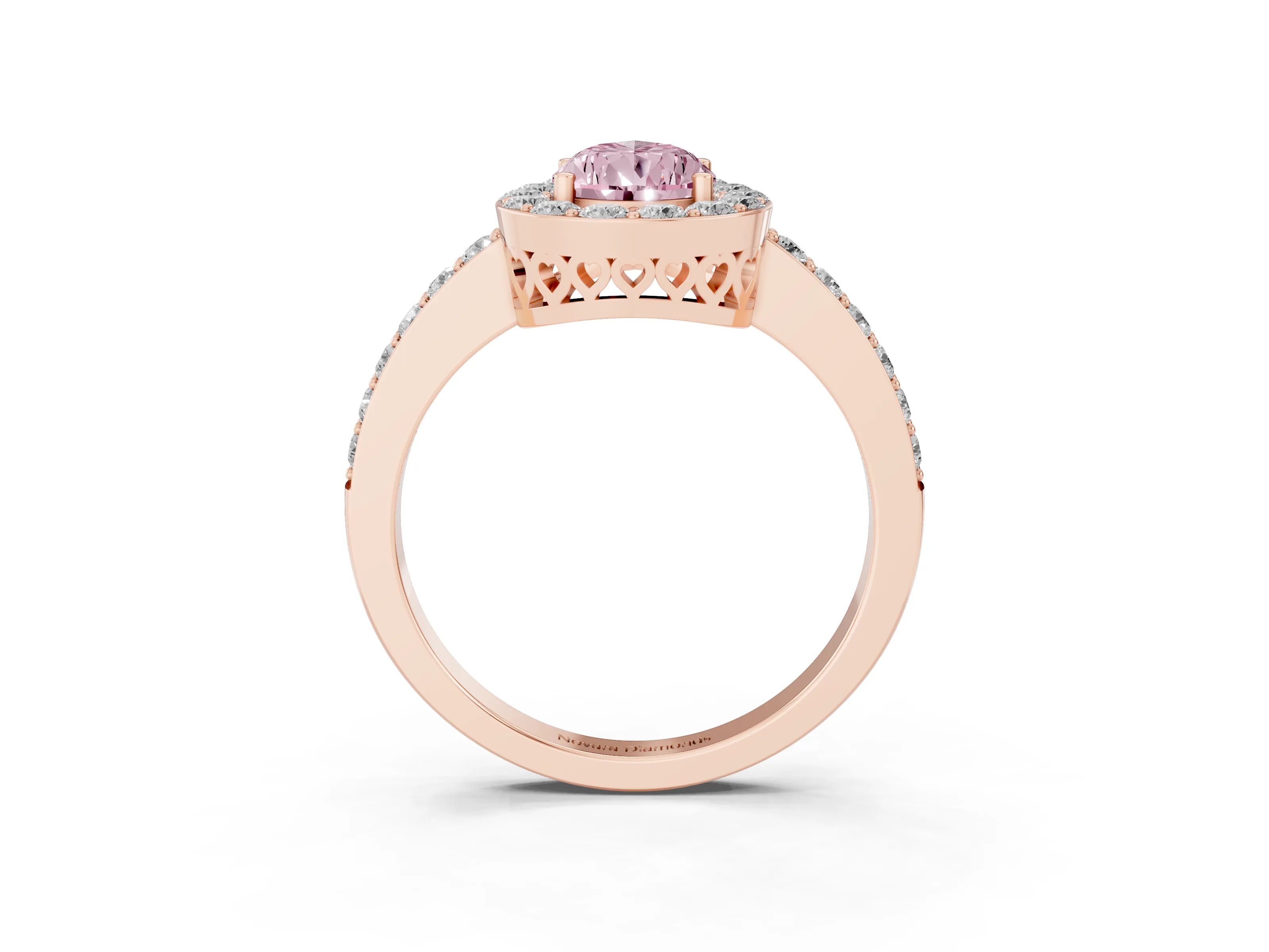 Fancy Pink Pear Cut Diamond Halo Ring Set in Rose gold with Pavé-Setting Band and Open Prong Center