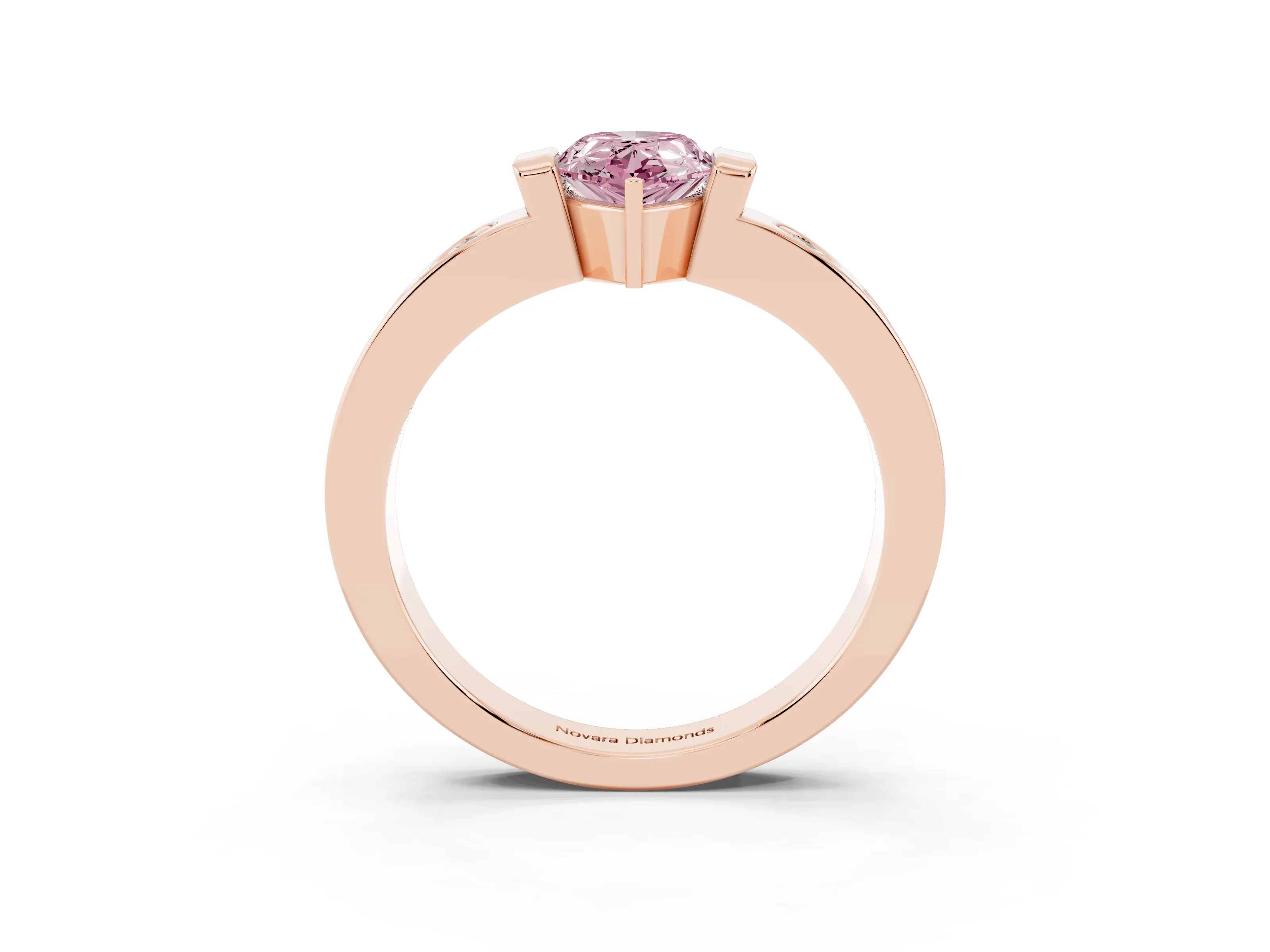 Fancy Pink Pear Cut Diamond Channel-Set Band Ring Set in Rose gold with Bezel Prong Setting