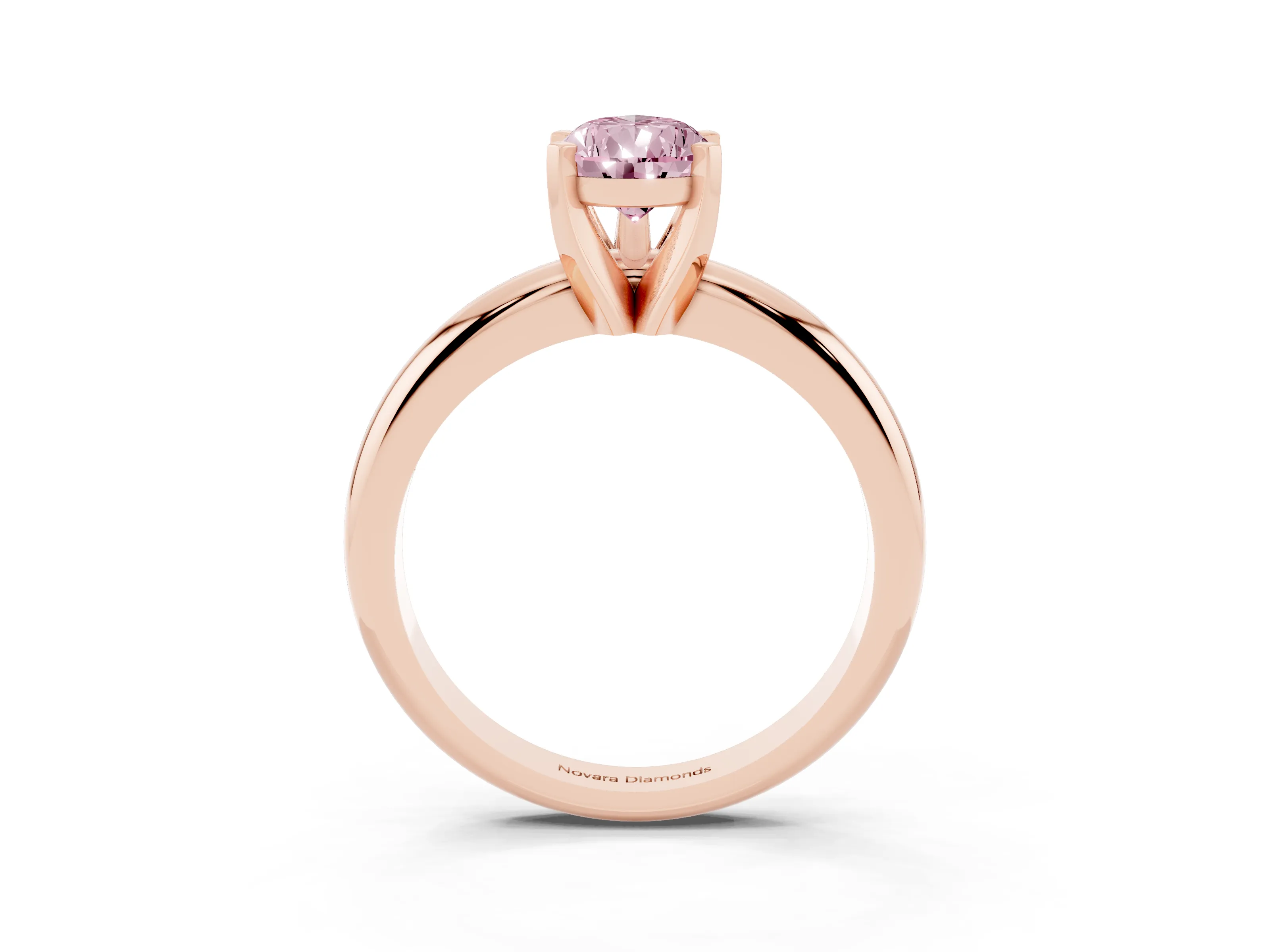 Fancy Pink Pear Cut Diamond Solitaire Engagement Ring Set in Rose gold with Round Band and Prong Setting