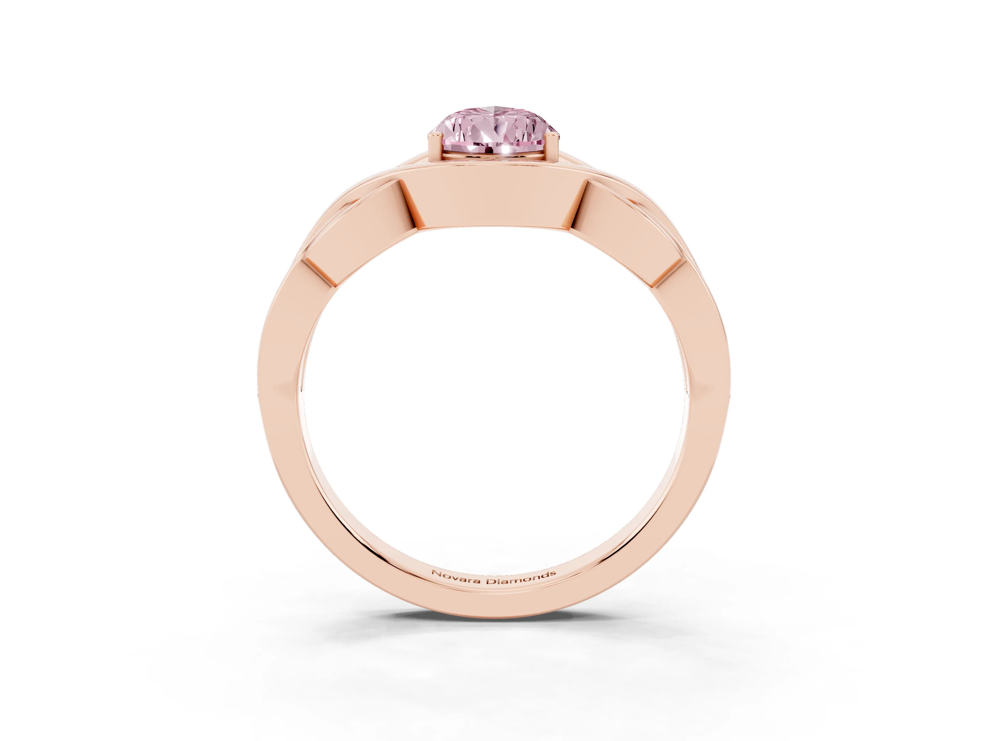 Fancy Pink Pear Cut Diamond Solitaire Ring Set in Rose gold with Intertwined Band