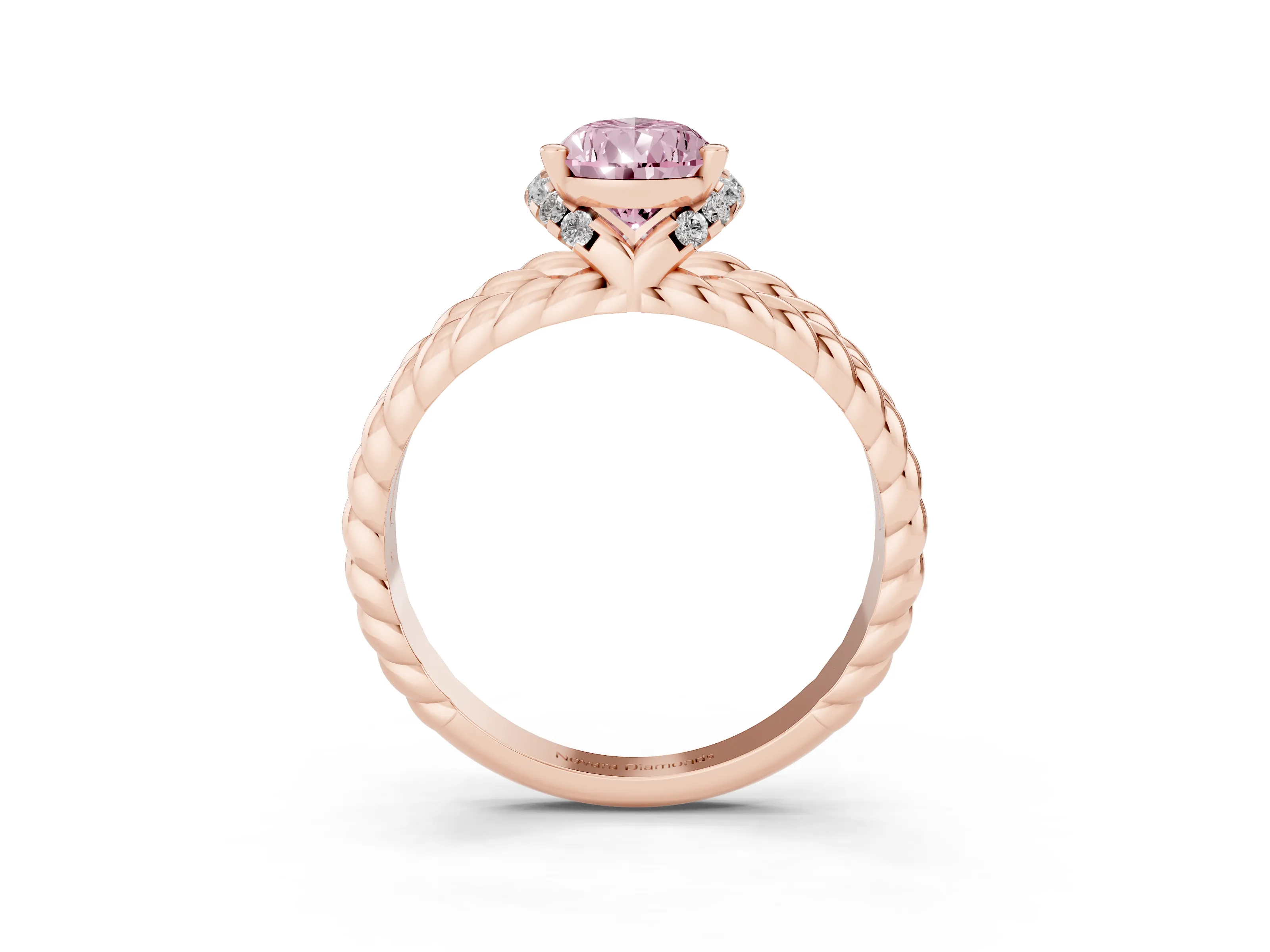 Fancy Pink Pear Cut Diamond Halo Ring Set in Rose gold with Twisted Band and Prong Setting