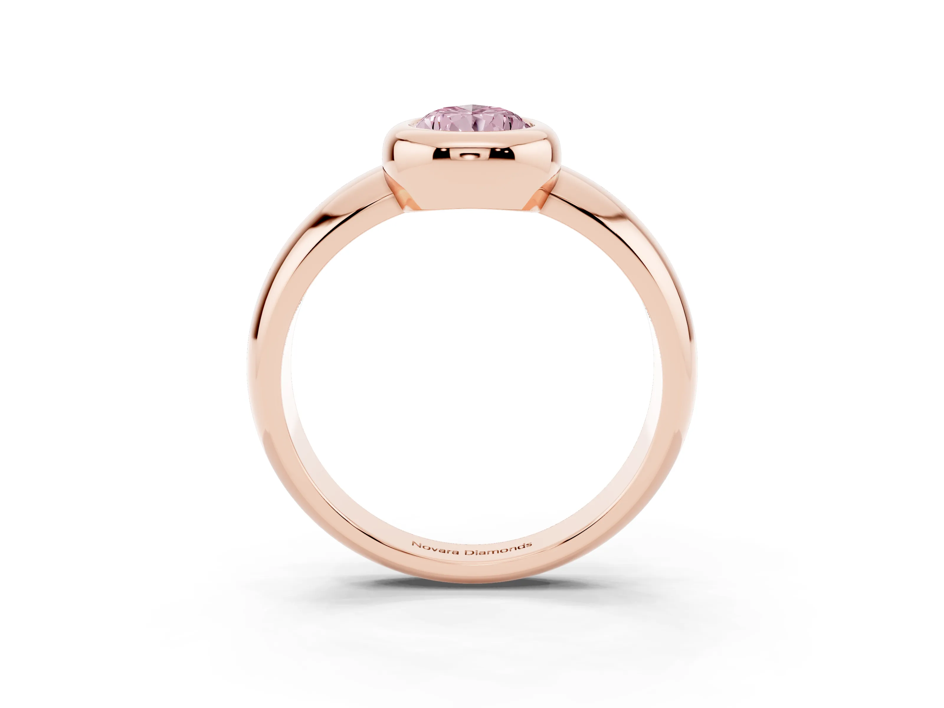 Fancy Pink Bezel Set Pear Cut Diamond Solitaire Ring Set in Rose gold with Wide Band