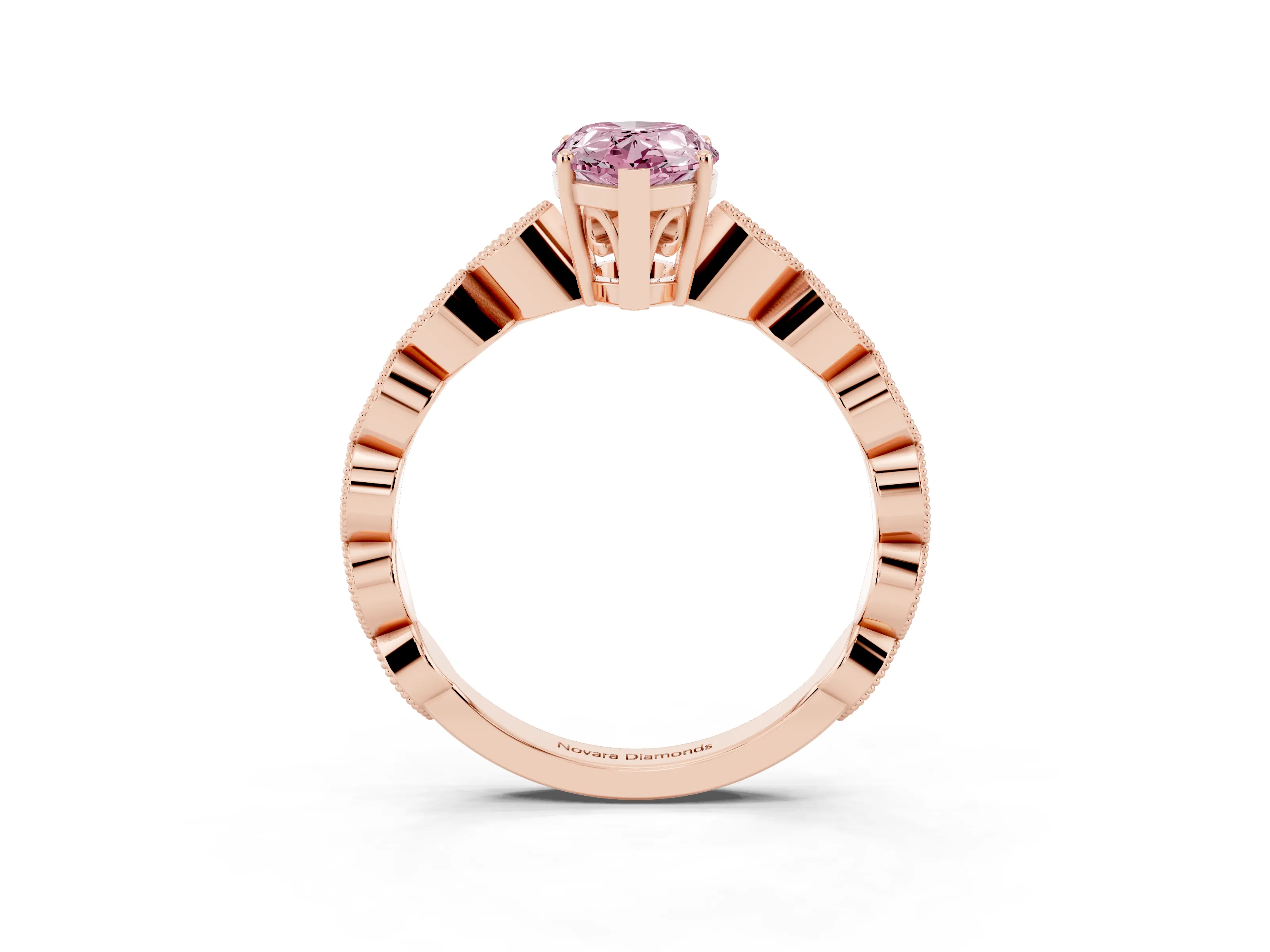 Fancy Pink Pear Cut Diamond Solitaire Ring Set in Rose gold with Infinity Twist Pavé Band
