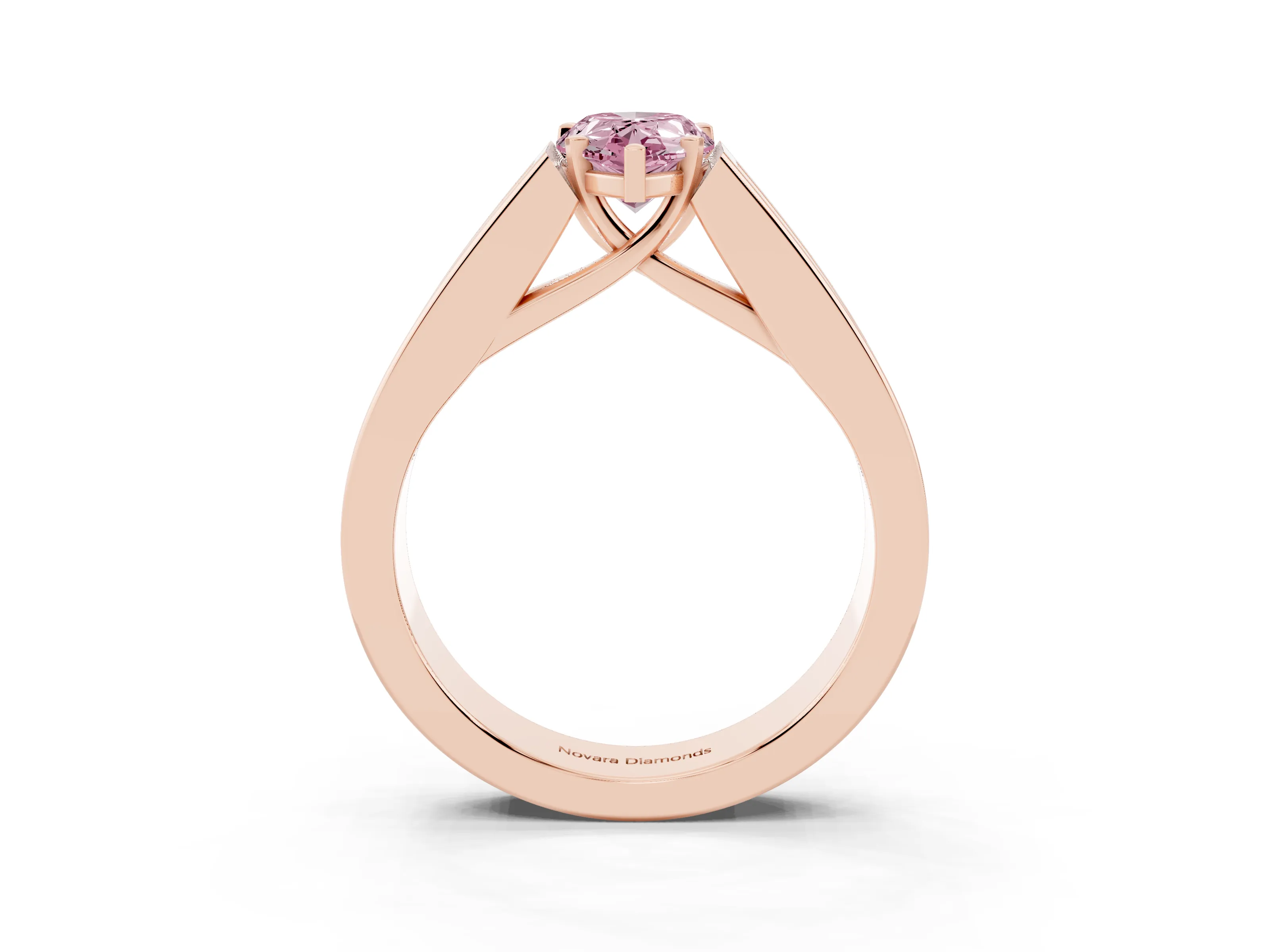 Fancy Pink Pear Cut Diamond Solitaire Ring Set in Rose gold with Channel-Set Accent Stones and Prong Setting