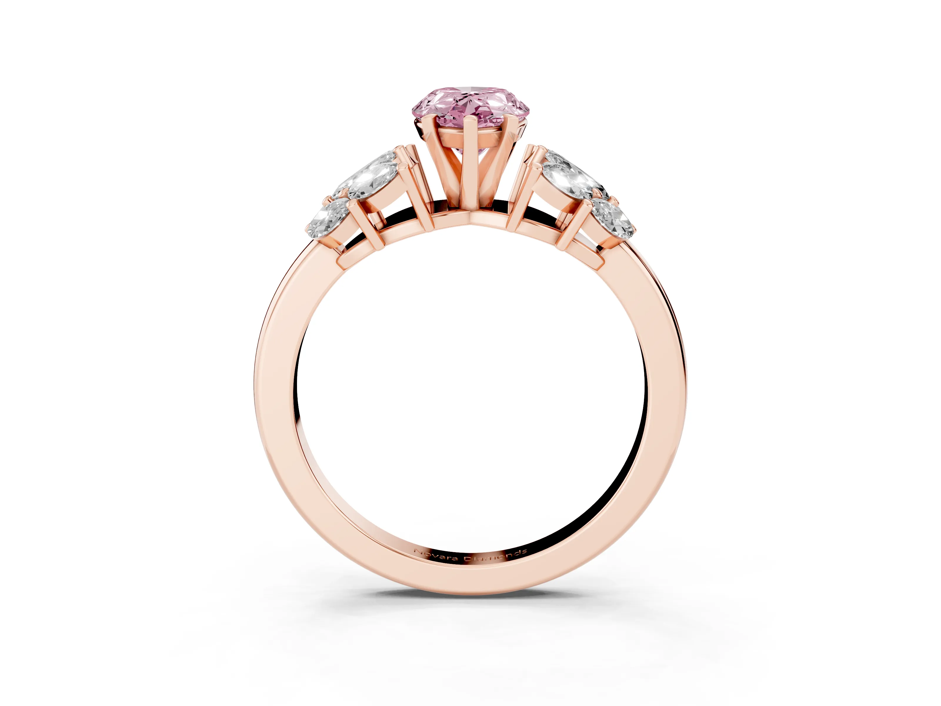 Fancy Pink Pear Cut Diamond Cluster Leaf Design Ring Set in Rose gold with Prong Setting