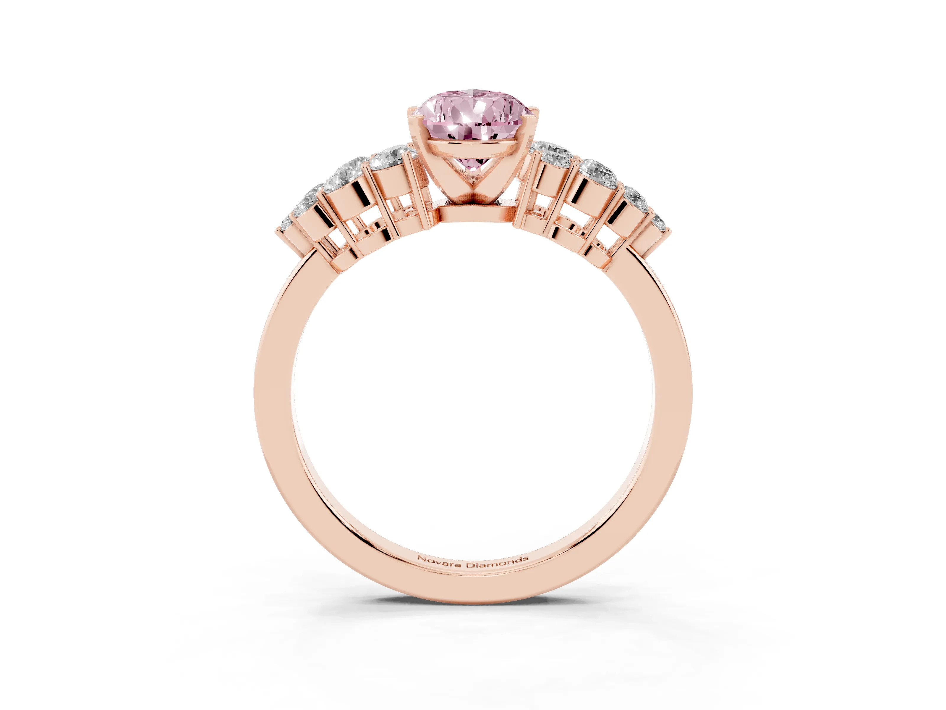 Fancy Pink Pear Cut Diamond Cluster Engagement Ring Set in Rose gold with Pavé Band and Prong Setting
