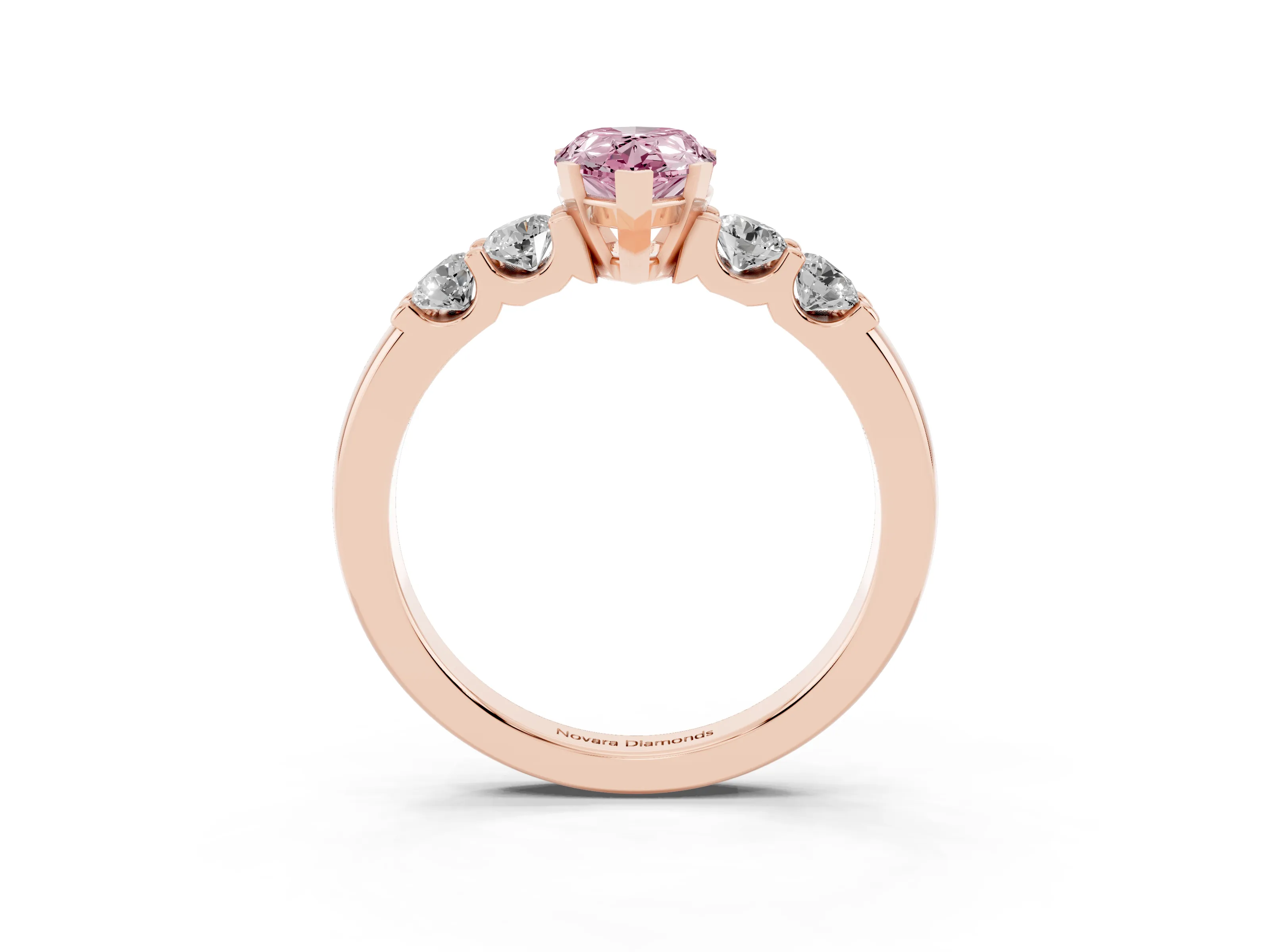 Fancy Pink Pear Cut Diamond Five-Stone Prong Set Engagement Ring Set in Rose gold with Channel Band