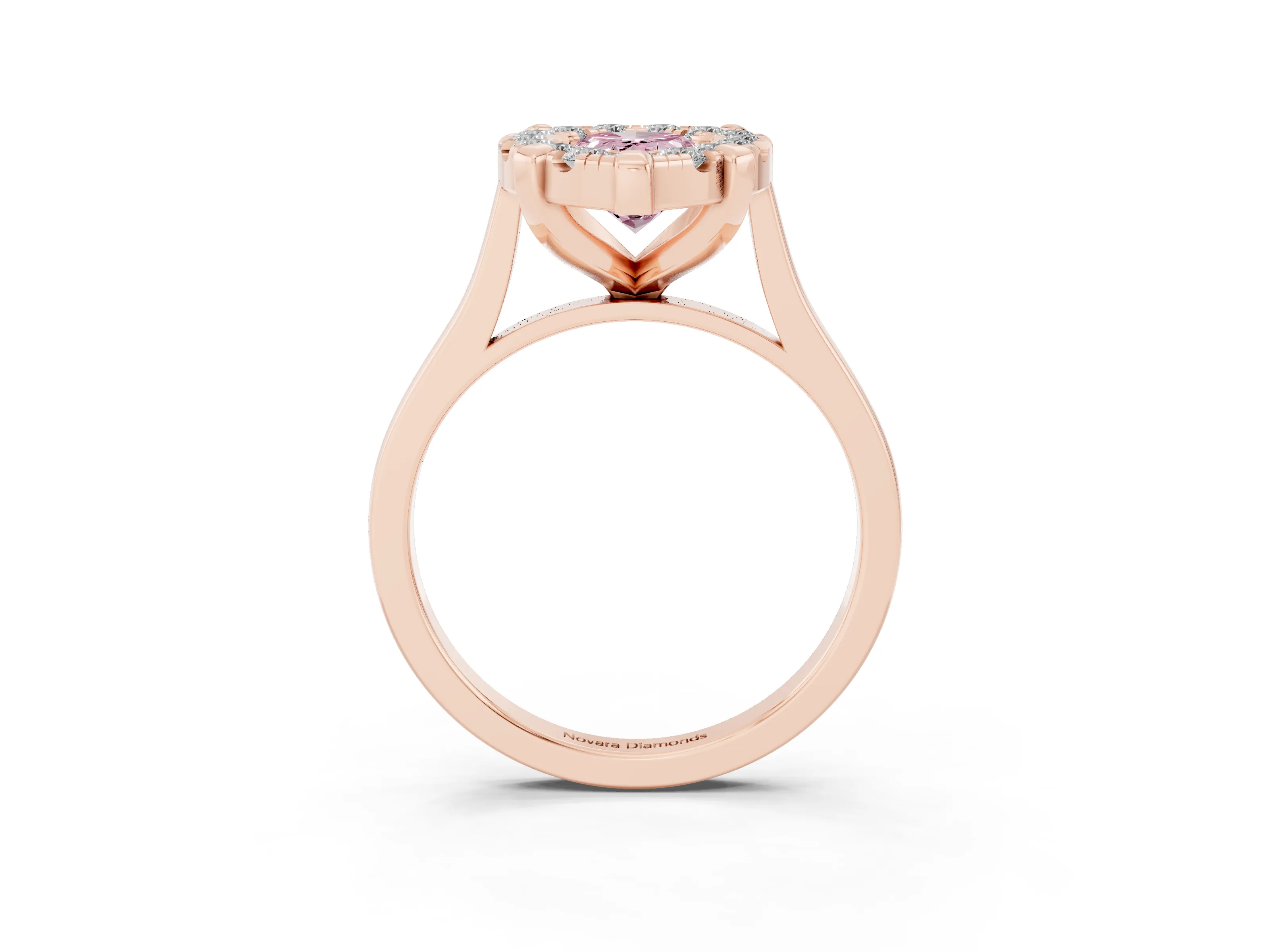 Fancy Pink Pear Cut Diamond Cluster Halo Solitaire Ring Set in Rose gold with Prong Setting