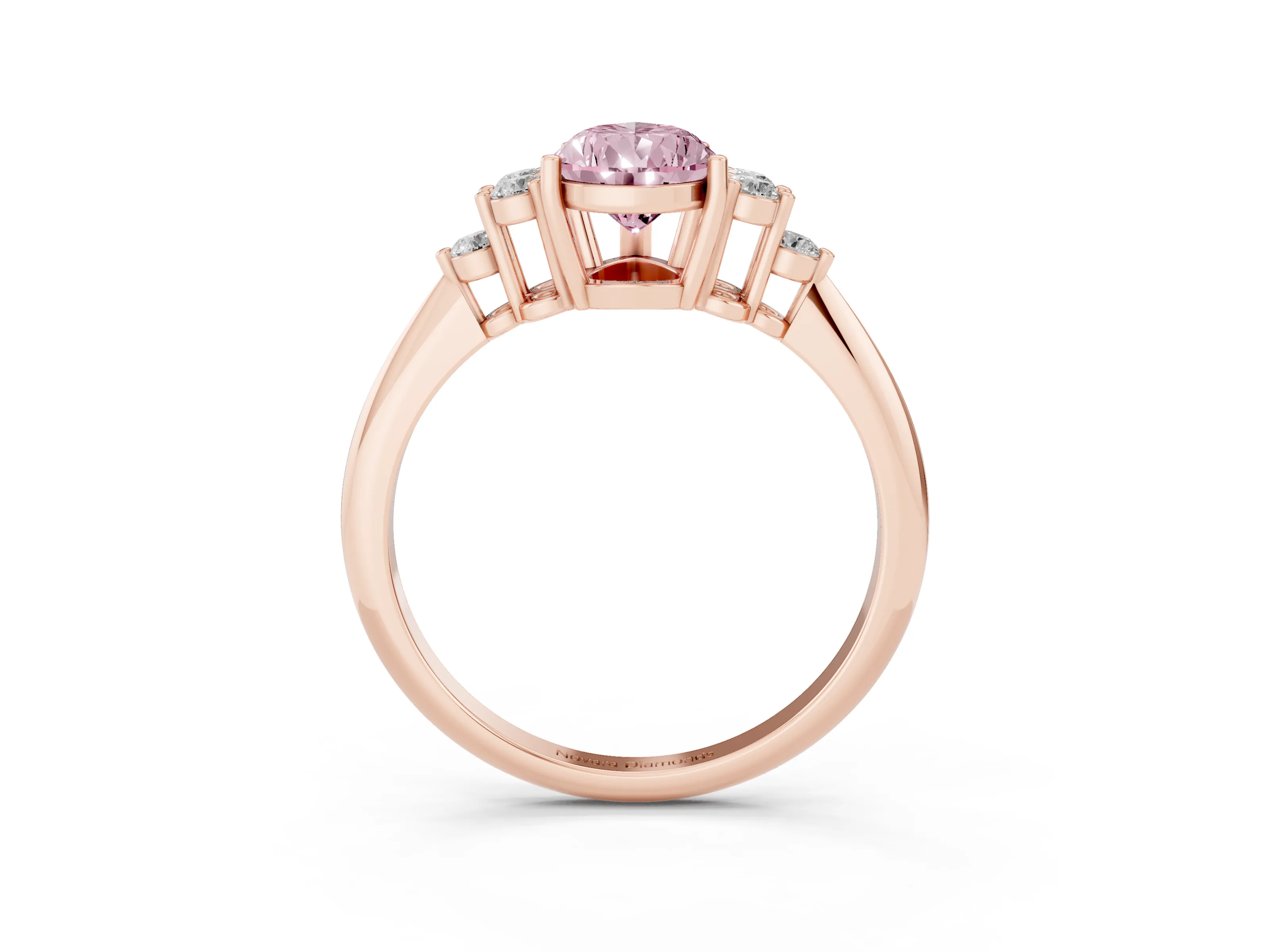 Fancy Pink Pear Cut Diamond Cluster Ring Set in Rose gold with Plain Band and Prong Setting
