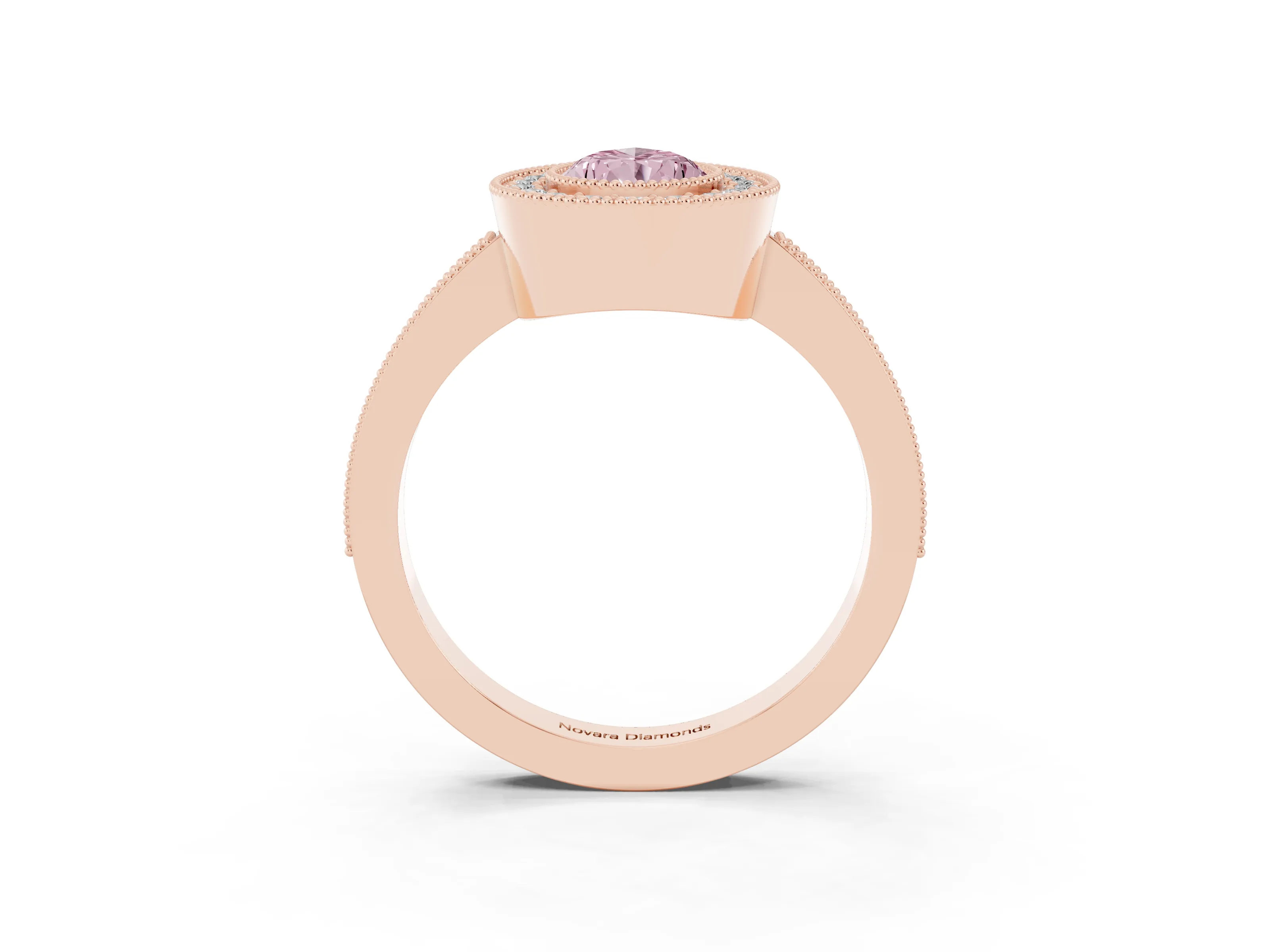 Fancy Pink Pear Cut Diamond Halo Engagement Ring Set in Rose gold with Pavé Band and Round Halo Stones