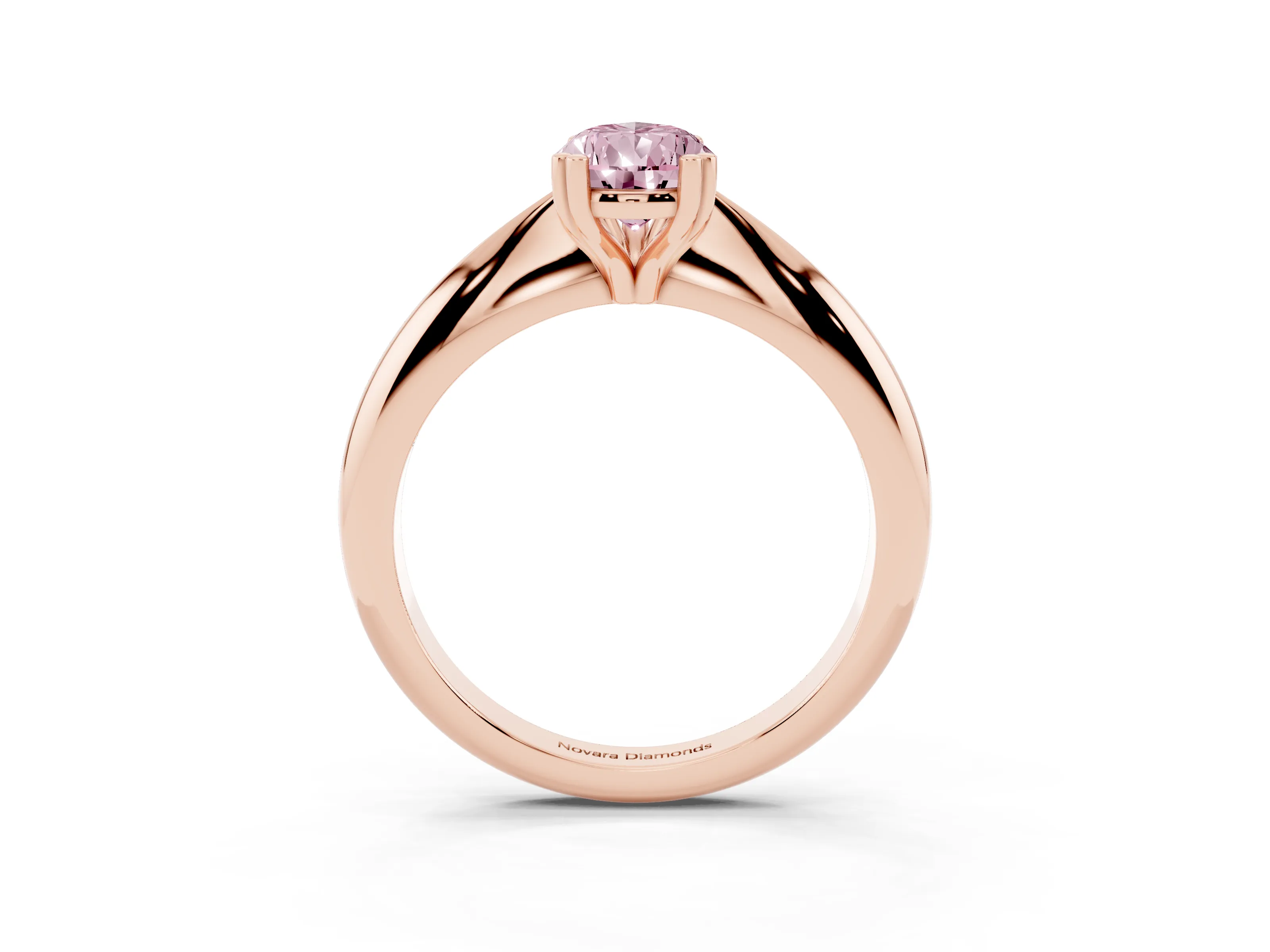 Fancy Pink Pear Cut Diamond Solitaire Engagement Ring Set in Rose gold with Tapered Band and Prong Setting