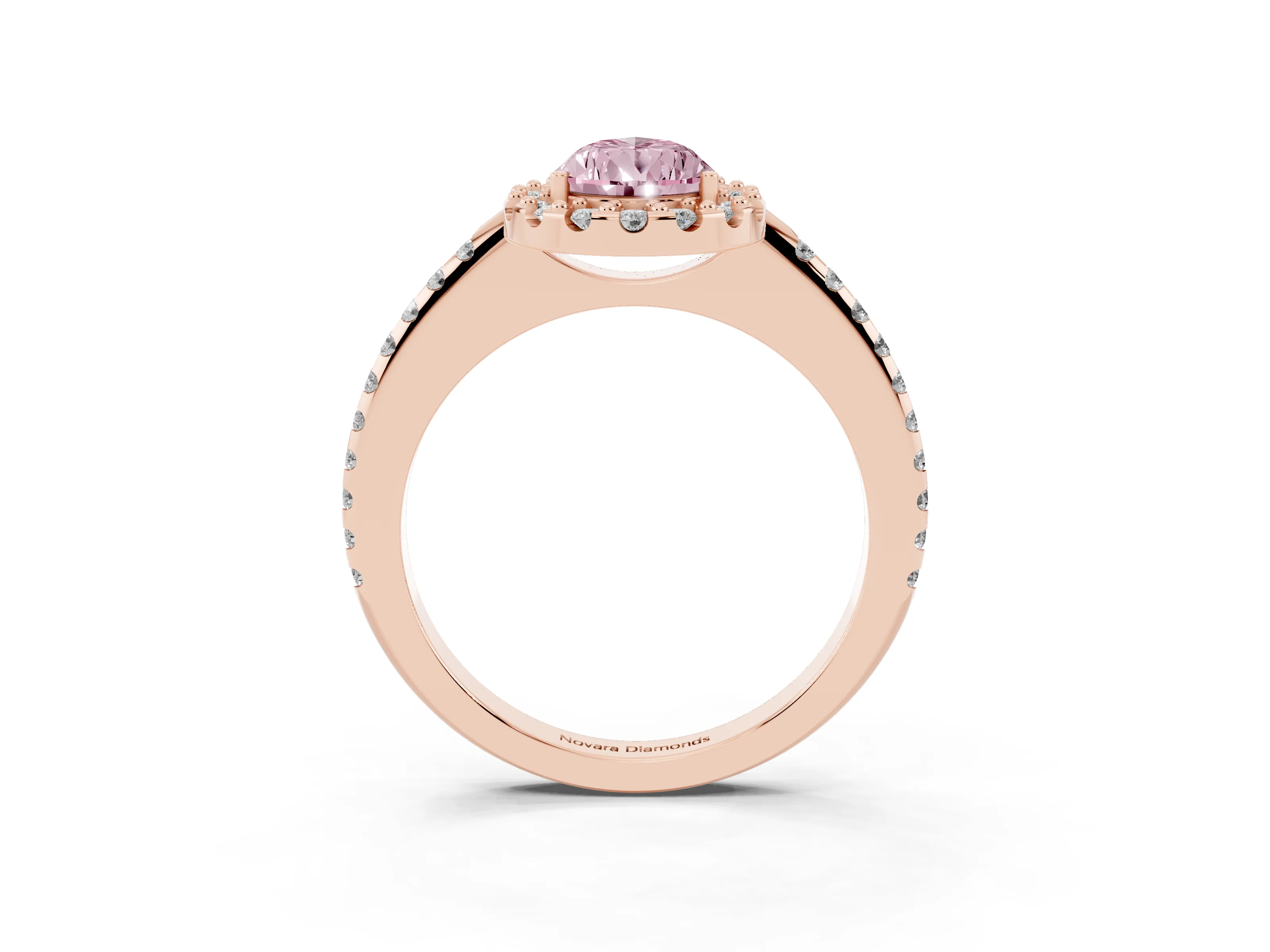 Fancy Pink Pear Cut Diamond Pavé Halo Ring Set in Rose gold with Prong Setting