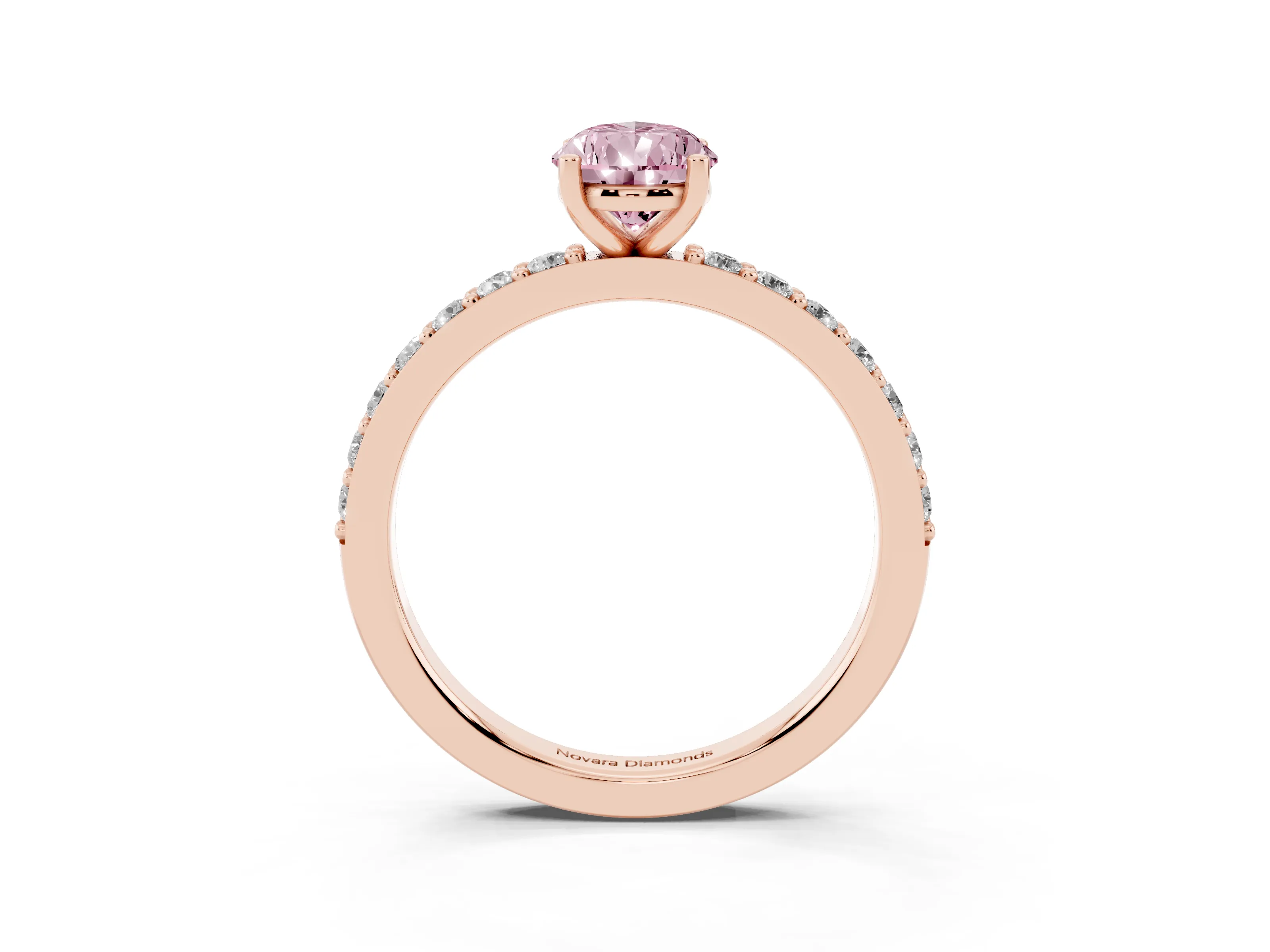 Fancy Pink Pear Cut Diamond Solitaire Set in Rose gold with Round Pavé Band and Prong Setting