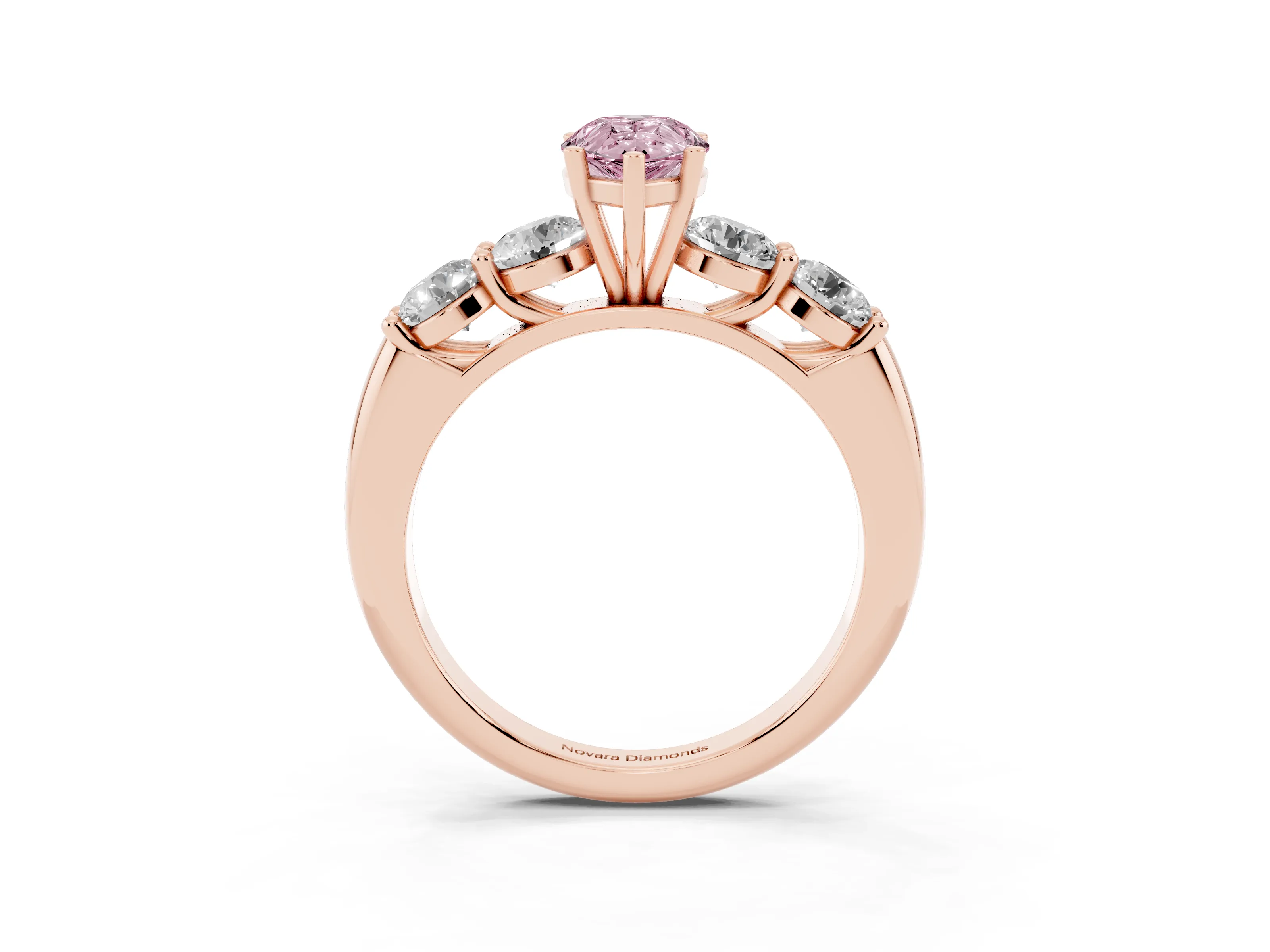 Fancy Pink Pear Cut Diamond Five-Stone Prong Set Ring Set in Rose gold with Classic Band