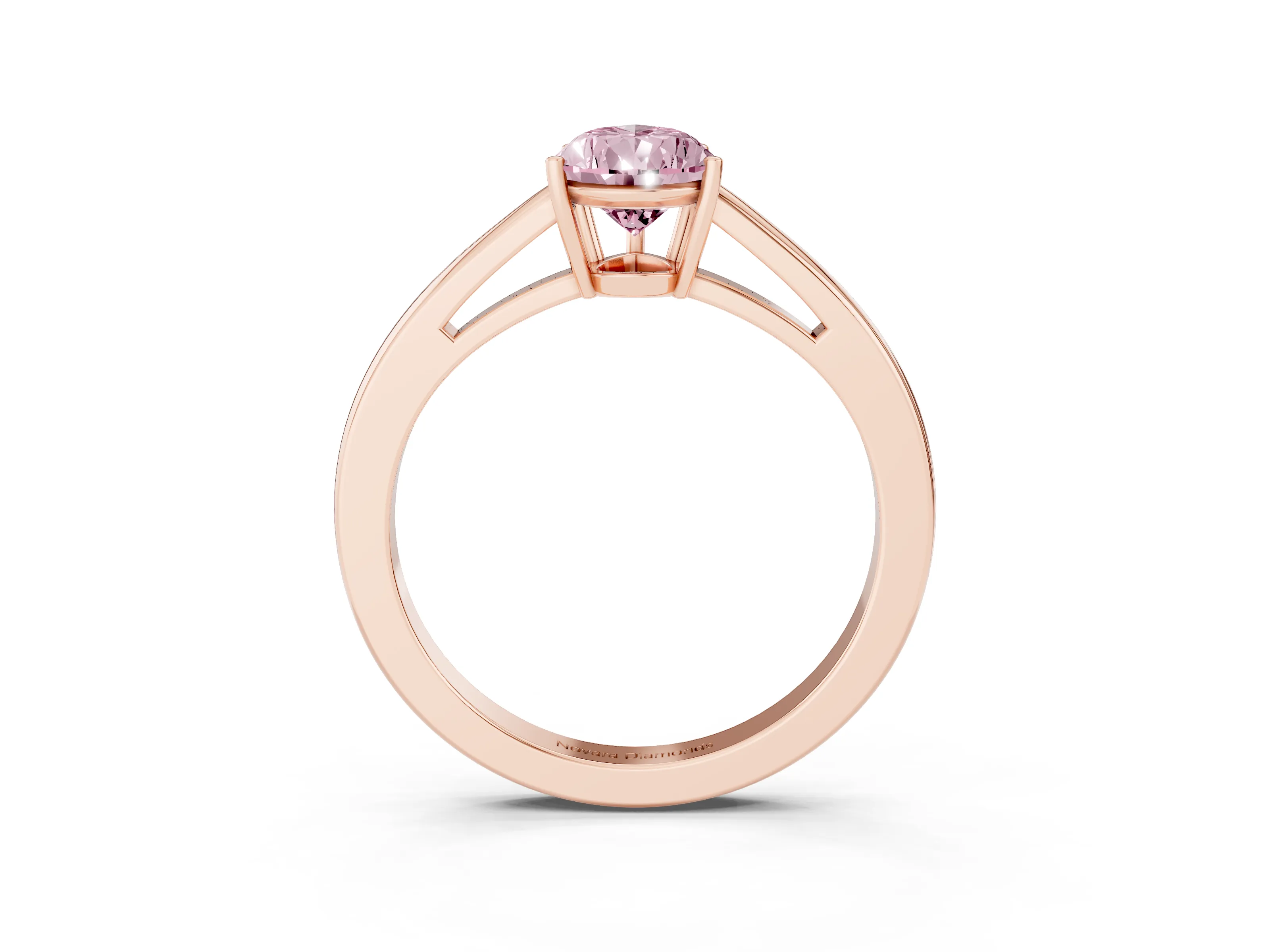 Fancy Pink Pear Cut Diamond Solitaire Ring Set in Rose gold with Split Shank and Prong Setting