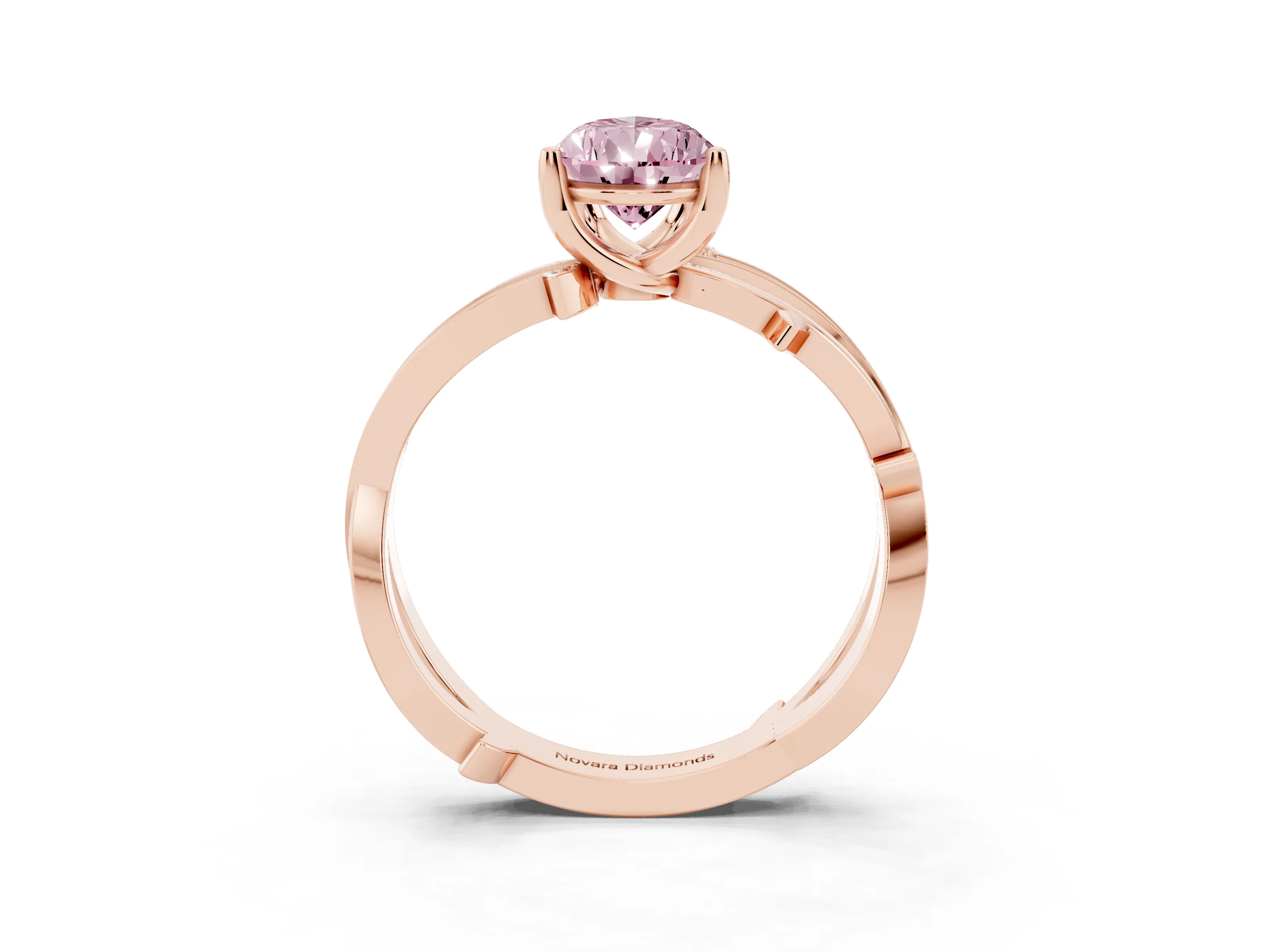 Fancy Pink Pear Cut Diamond Pavé Twist Band Solitaire Ring Set in Rose gold with Prong Setting